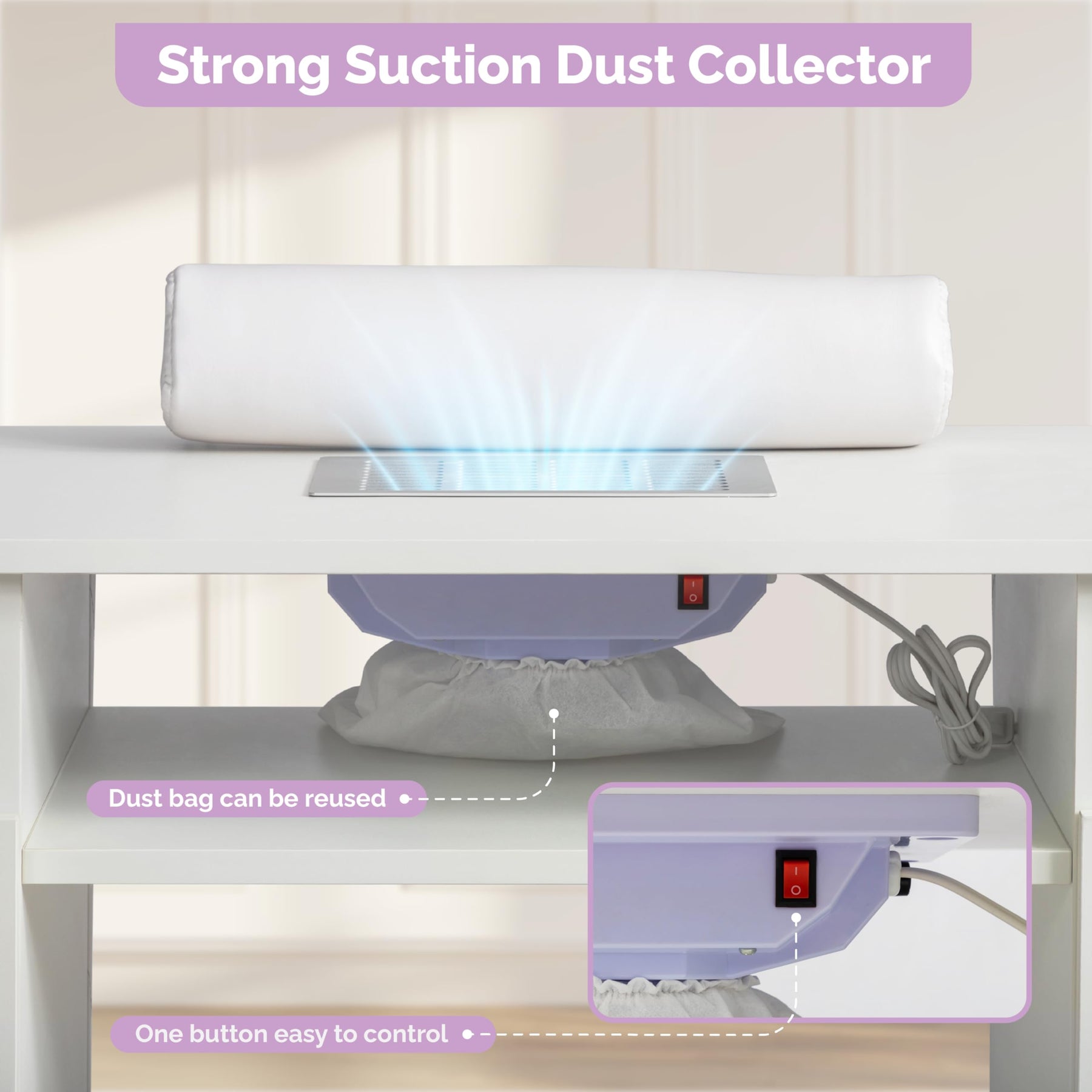 OmySalon MT-SC Nail Manicure Table w/Electric Dust Collector & Wrist Rest & Diamond Decoration