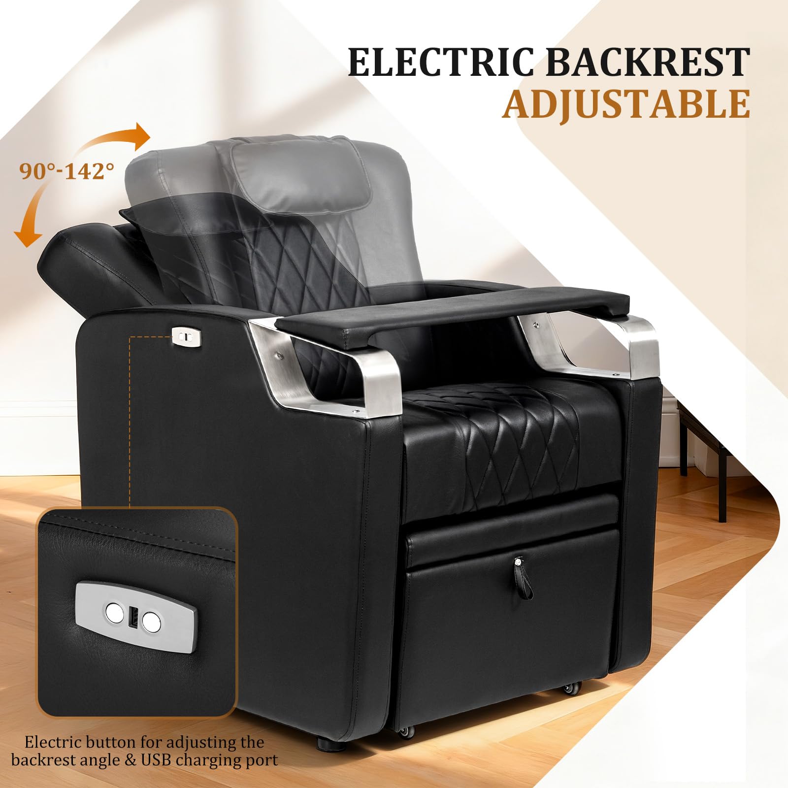 OmySalon PCE-WRS Electric Pedicure Chair with Adjustable Backrest & Movable Hand Pillow & Hidden Storage Platform