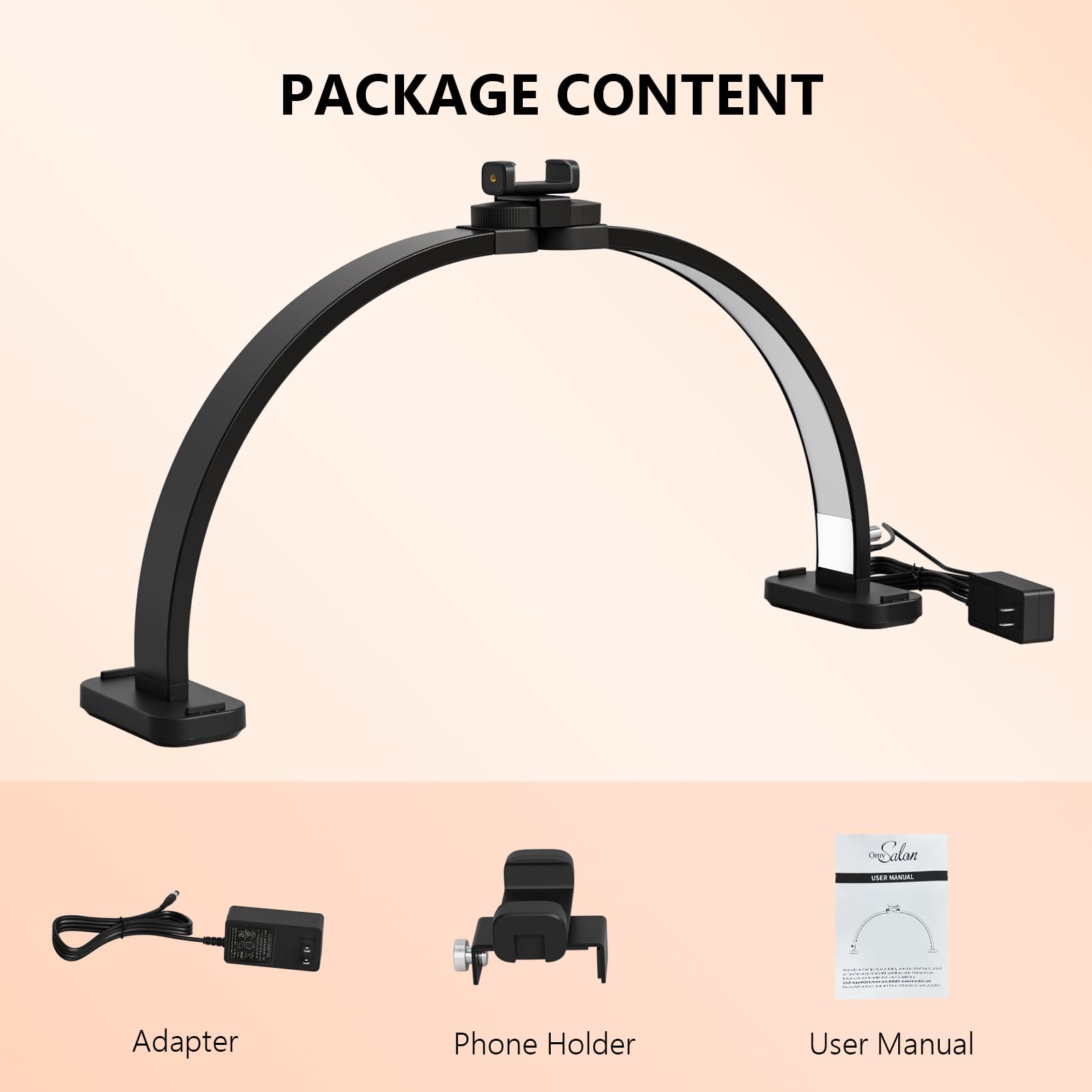 OmySalon 29" Foldable Shadowless Half Moon LED Nail Lamp with 3000-6500K Adjustable Color Temperature, Stepless Dimming & Phone Holder
