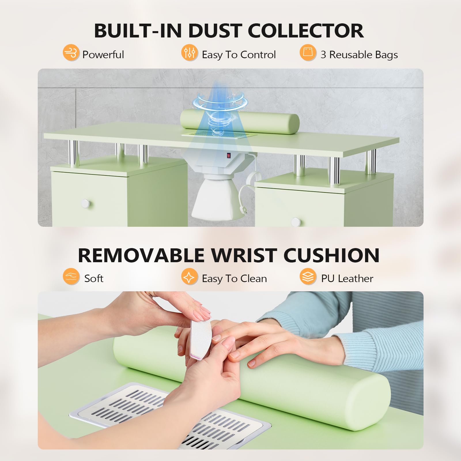 OmySalon MT-DCCH Nail Manicure Table and Chair Set w/Electric Dust Collector & Wrist Rest