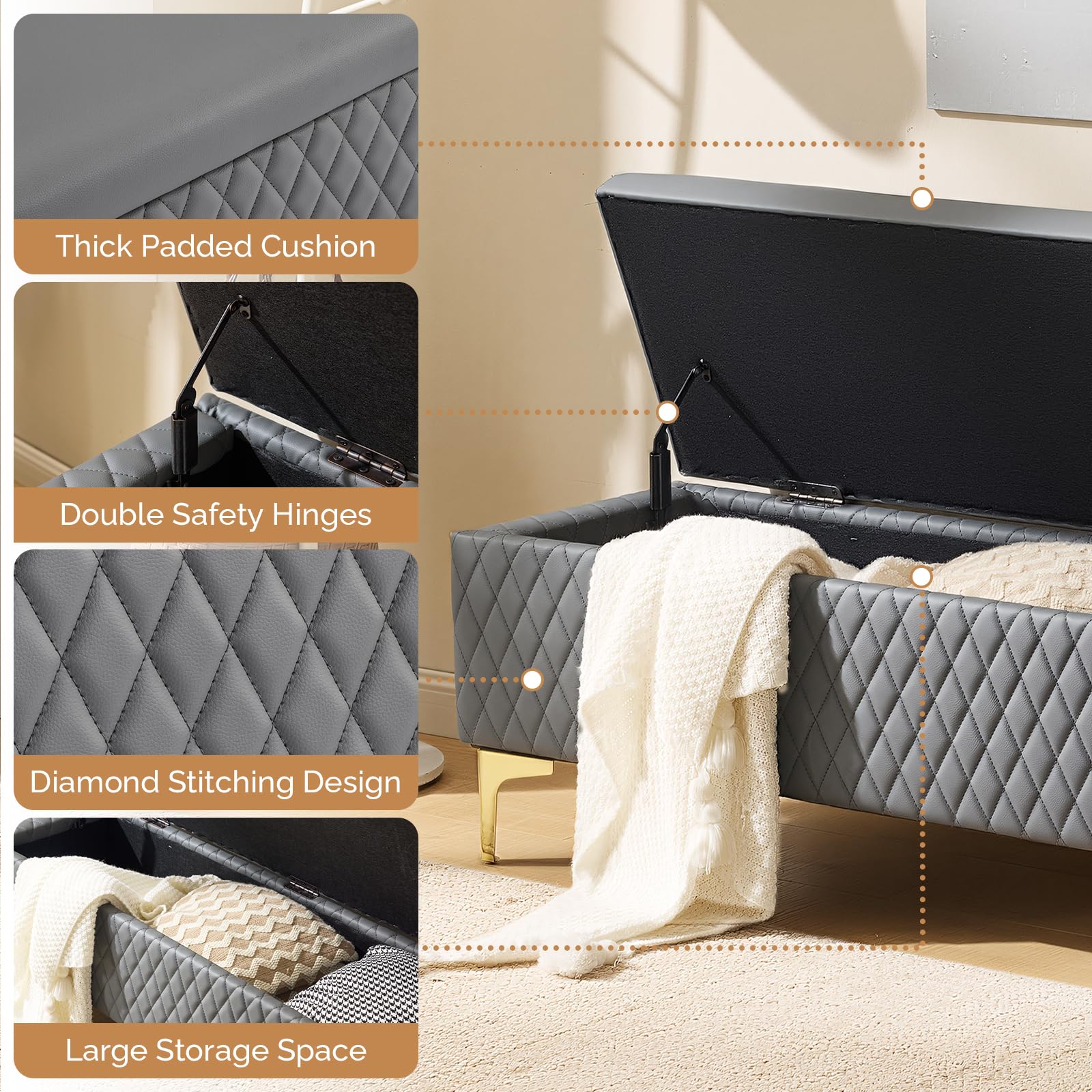 OmySalon WRB1701 53.7in Faux Leather Waiting Room Reception Bench Chair with Hidden Storage