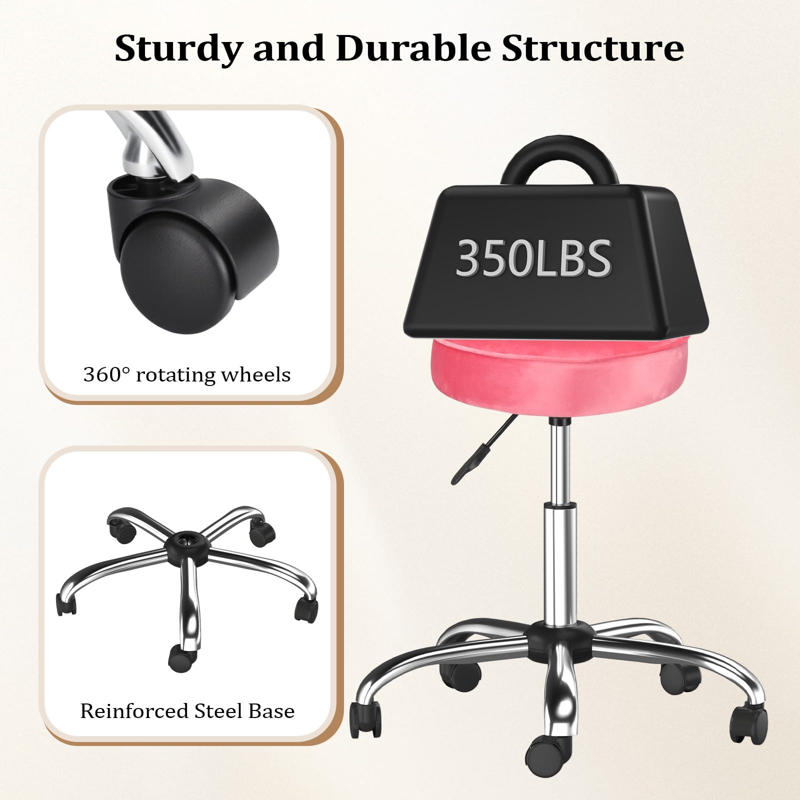 OmySalon 360° Swivel Heart-Shaped Hydraulic Rolling Salon Stool with Wheels