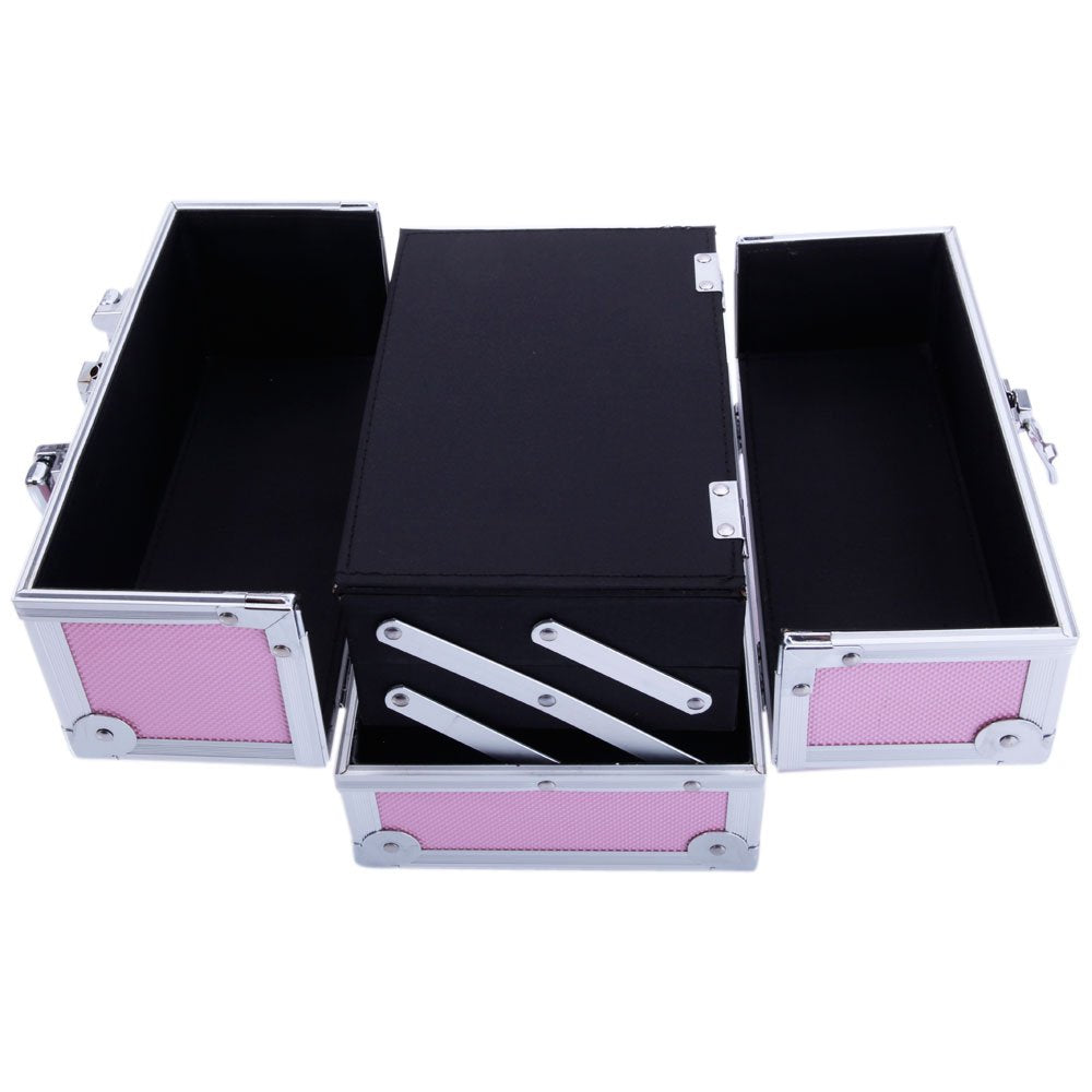 OmySalon SM-2176 Portable Handle Large Storage Lockable Cosmetic Makeup Train Case with Mirror Lock