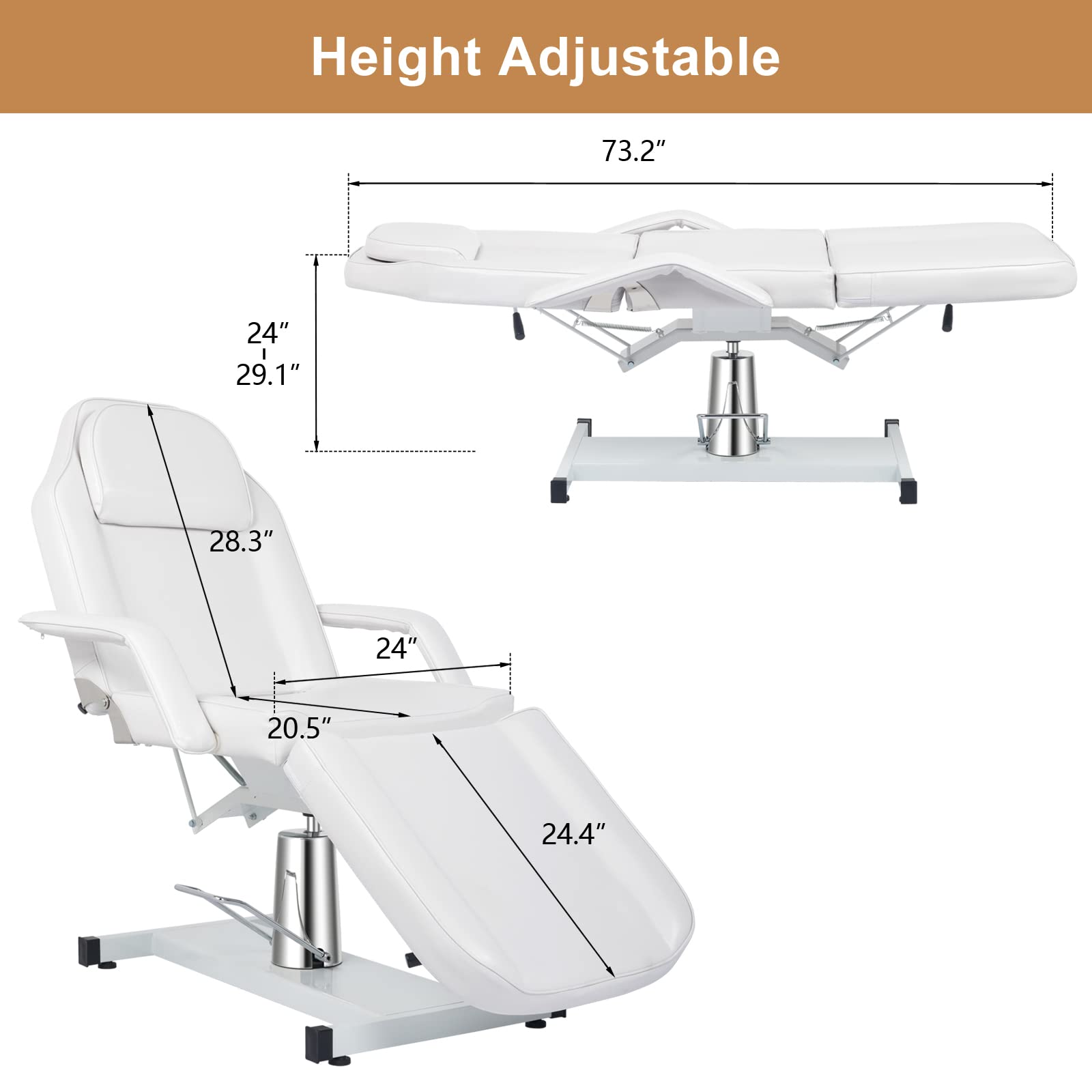 OmySalon SBWP 73in 360 Degree Rotating Hydraulic Height Adjustable Facial Massage Bed