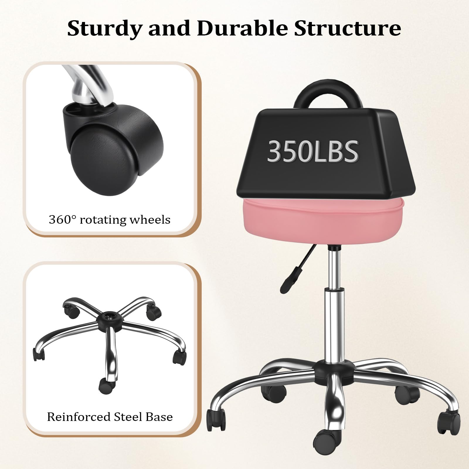 OmySalon 360° Swivel Heart-Shaped Hydraulic Rolling Salon Stool with Wheels