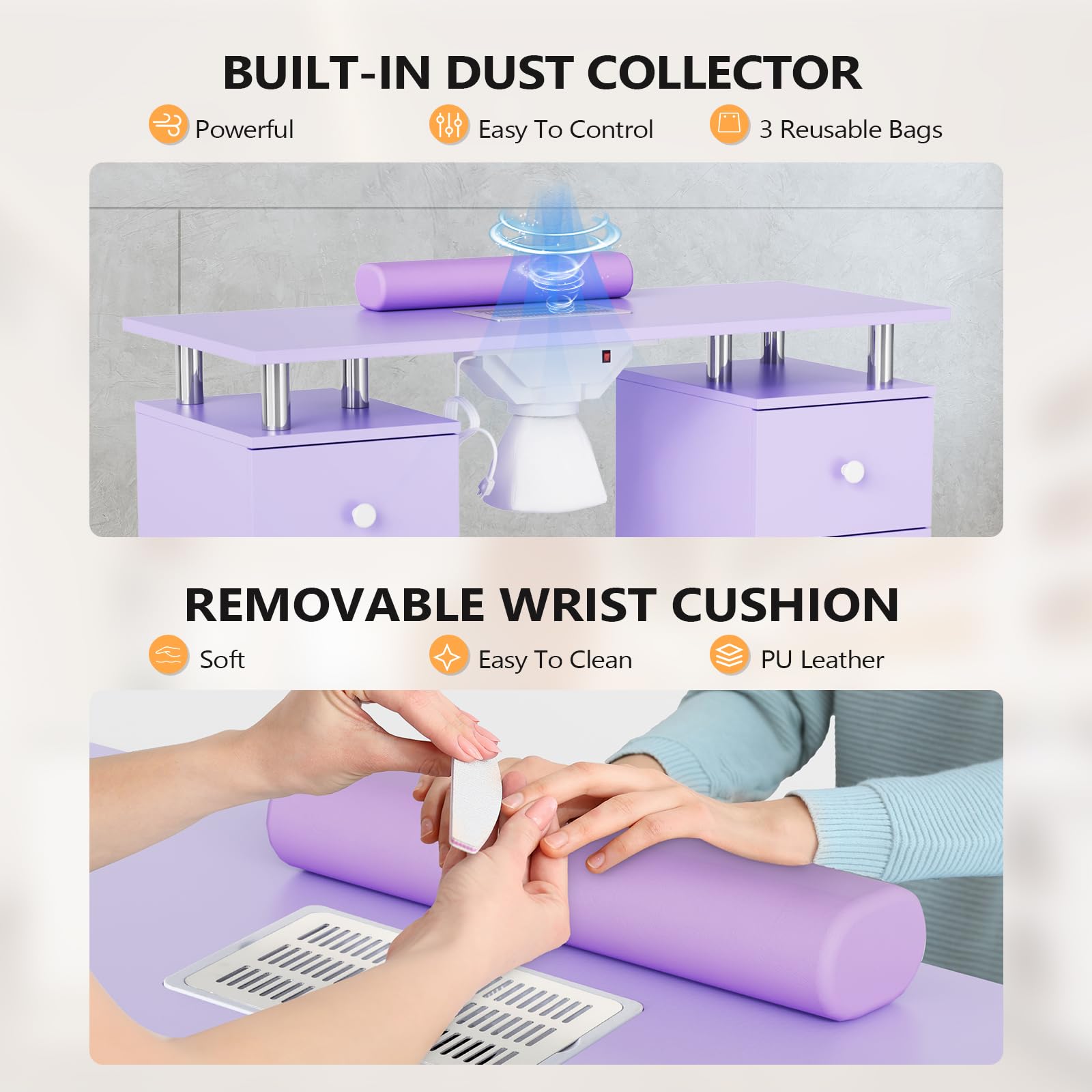 OmySalon MT-DCCH Nail Manicure Table and Chair Set w/Electric Dust Collector & Wrist Rest