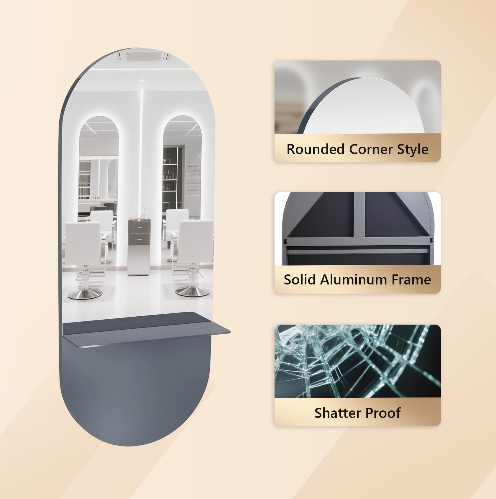 OmySalon SMC Large Oval Wall Mounted Full Body Mirror with Removable Shelf