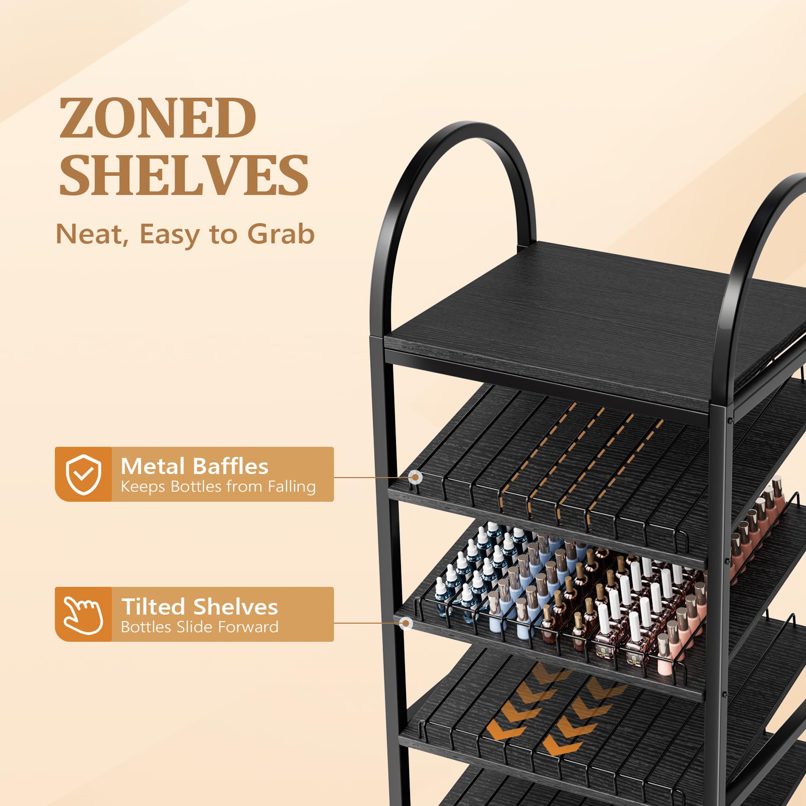 OmySalon 8-Tier Rolling Nail Polish & Powder Display Organizer Rack with Wheels