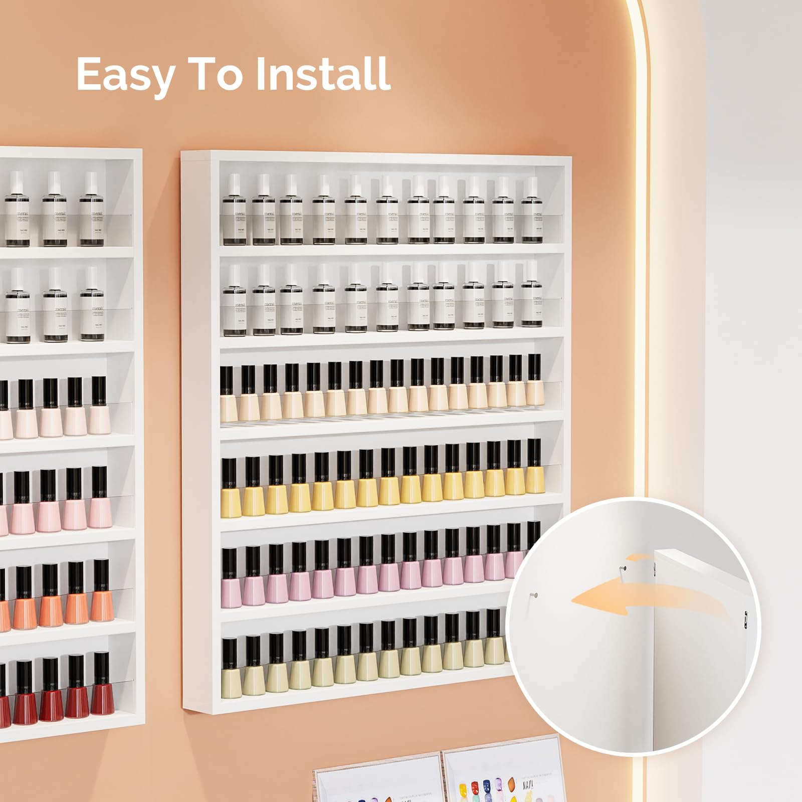 OmySalon 6 Layers Wall Mount Nail Polish Organizer Rack w/Acrylic Baffle