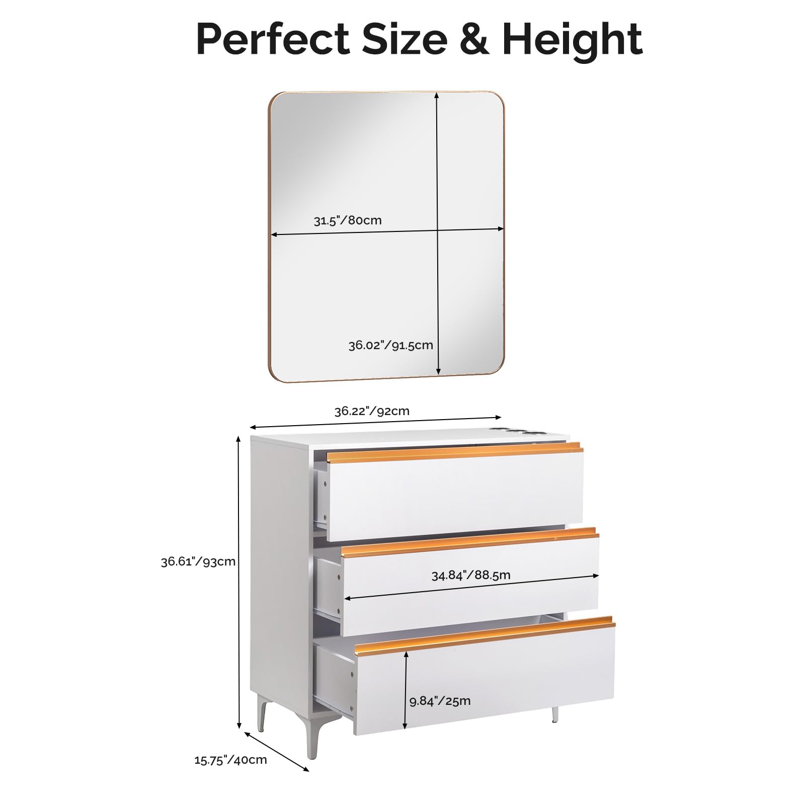 OmySalon HSCSM Salon Styling Storage Station w/Square Mirror & 3 Drawers 3 Hair Dryer Holders