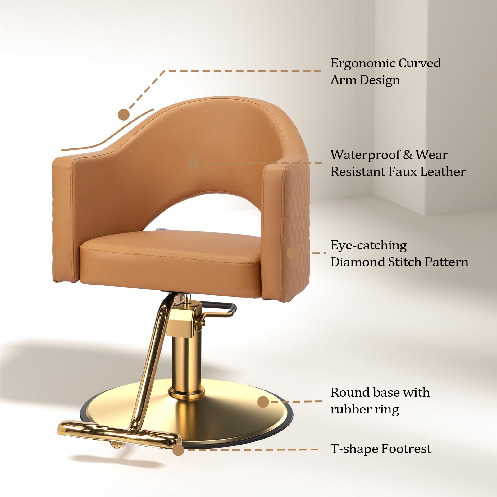 OmySalon SC3401 Heavy Duty 360° Swivel Styling Chair with Rhombus Stitch Pattern Back & Gold Footrest
