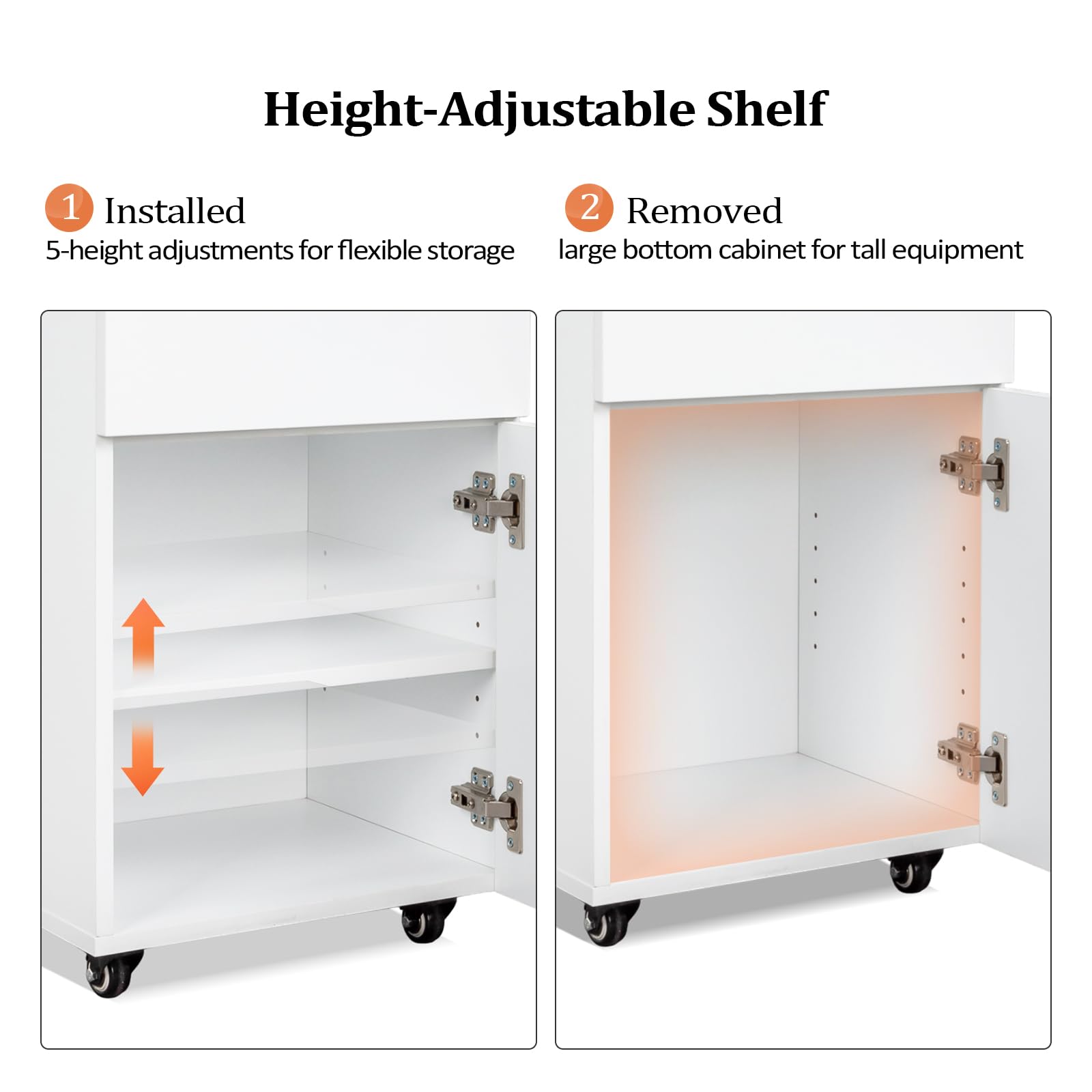 OmySalon ST-2001 Wooden Mobile Salon Trolley Cart w/Wheels & 2 Drawers 1 Storage Cabinet