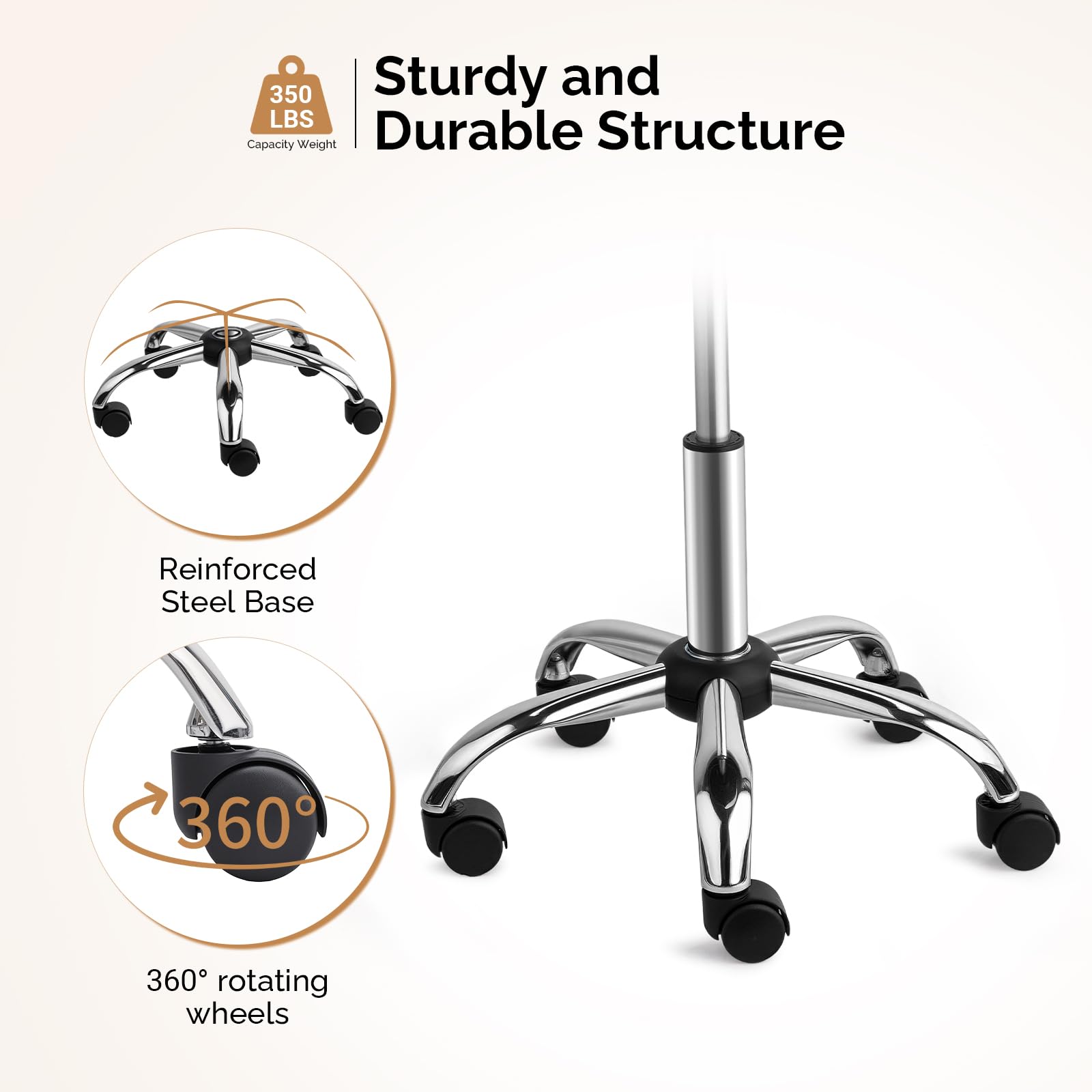 OmySalon Hydraulic Adjustable Rolling Saddle Stool with Swivel Wheels
