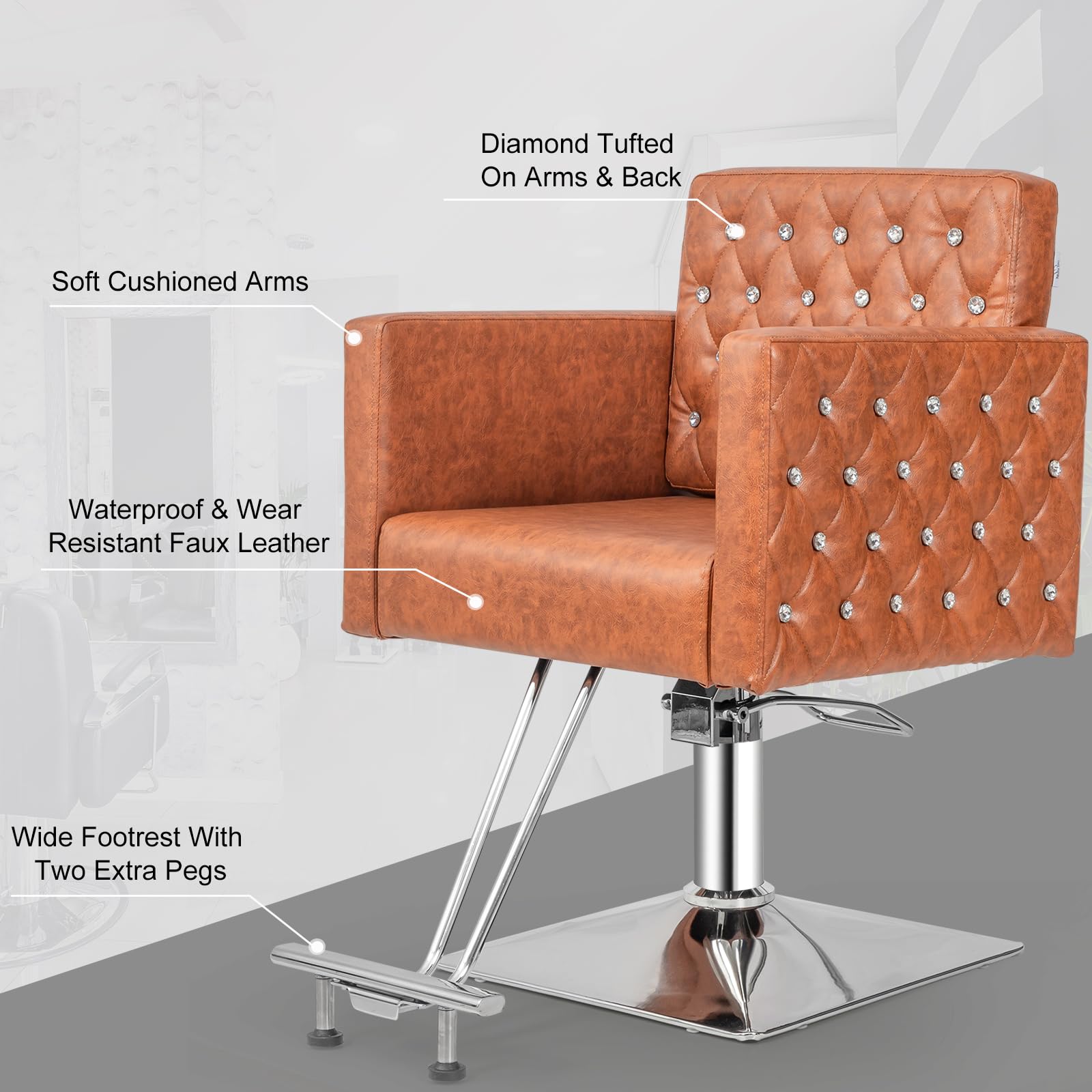 OmySalon SC2801 Modern Heavy Duty Hydraulic Swivel Hair Stylist Salon Chair with Curved Armrests