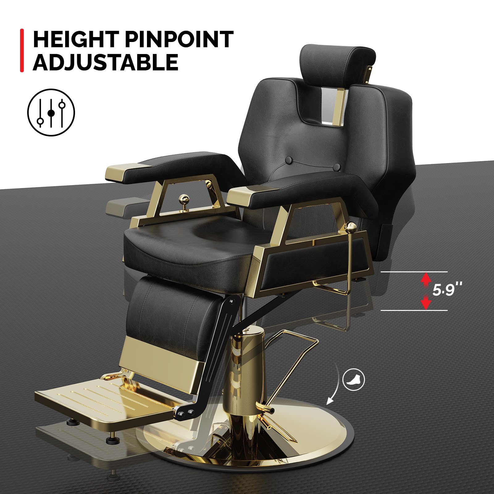 OmySalon BC1501 Professional Heavy Duty Hydraulic Reclining Barber Chair