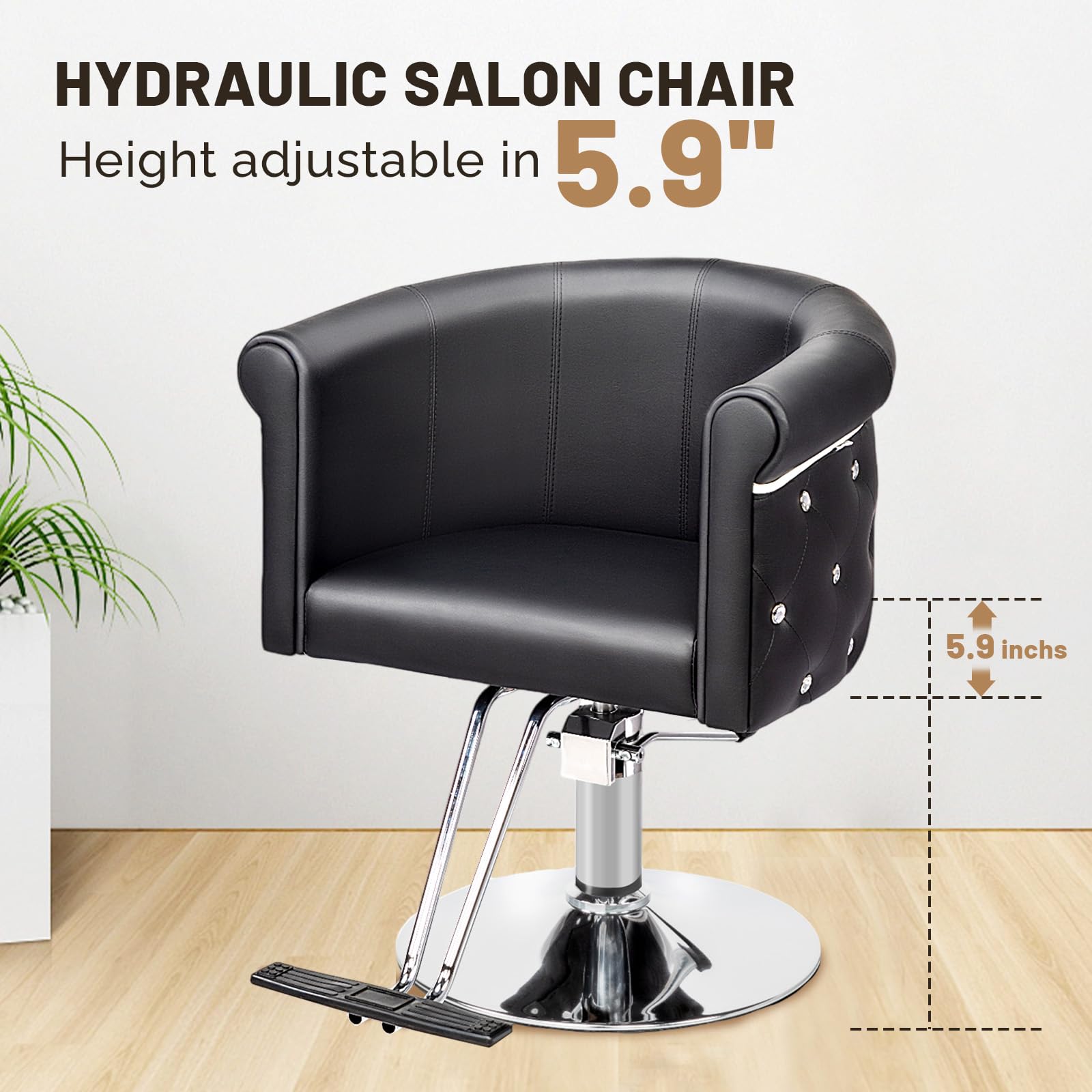 OmySalon SC3101 Modern Heavy Duty Hydraulic Swivel Hair Stylist Salon Chair w/Curved Backrest and Acrylic Button Accents
