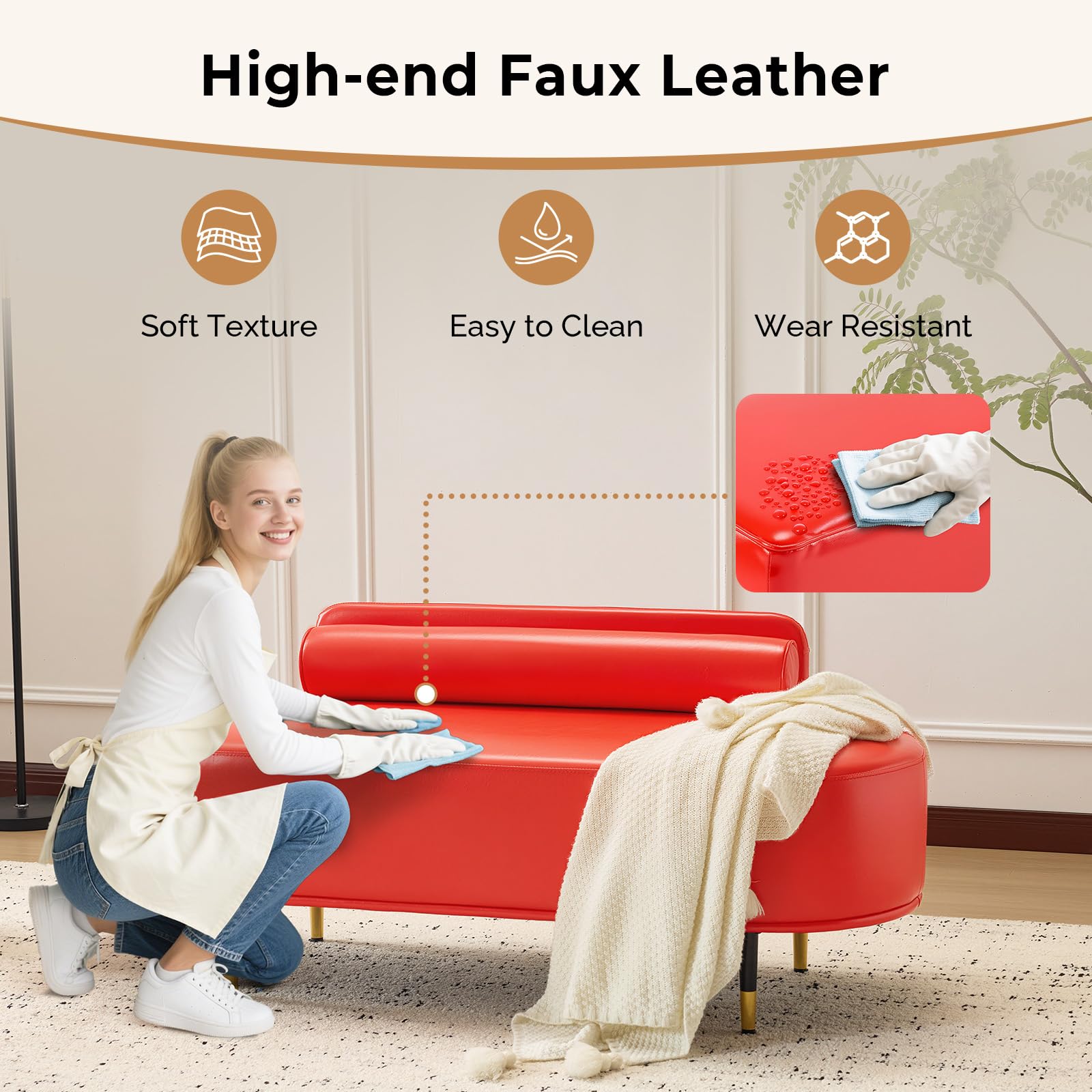 OmySalon WRB1601 53.5in Faux Leather Waiting Room Reception Bench Chair with Low Back