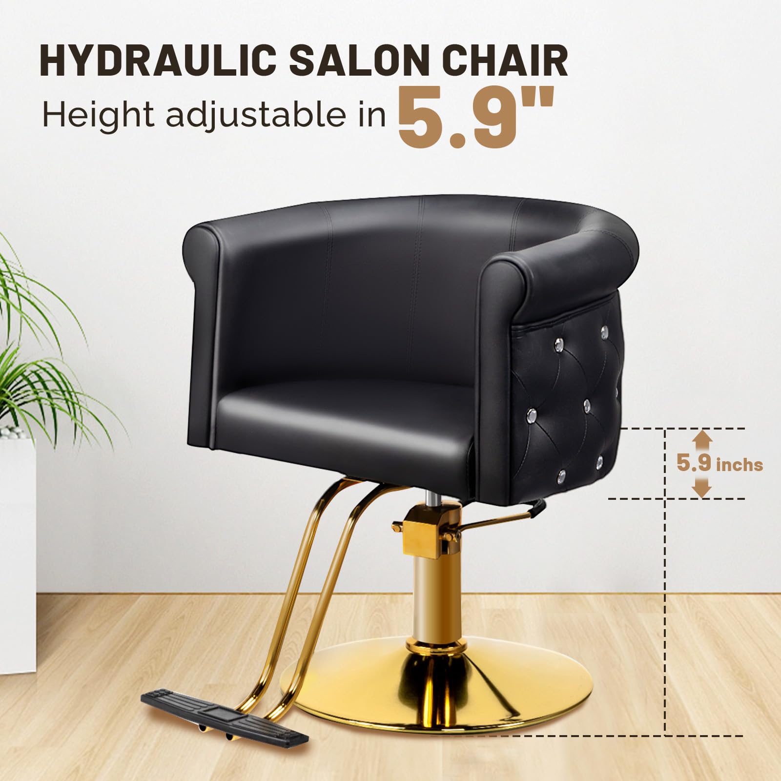 OmySalon SC3101 Modern Heavy Duty Hydraulic Swivel Hair Stylist Salon Chair w/Curved Backrest and Acrylic Button Accents