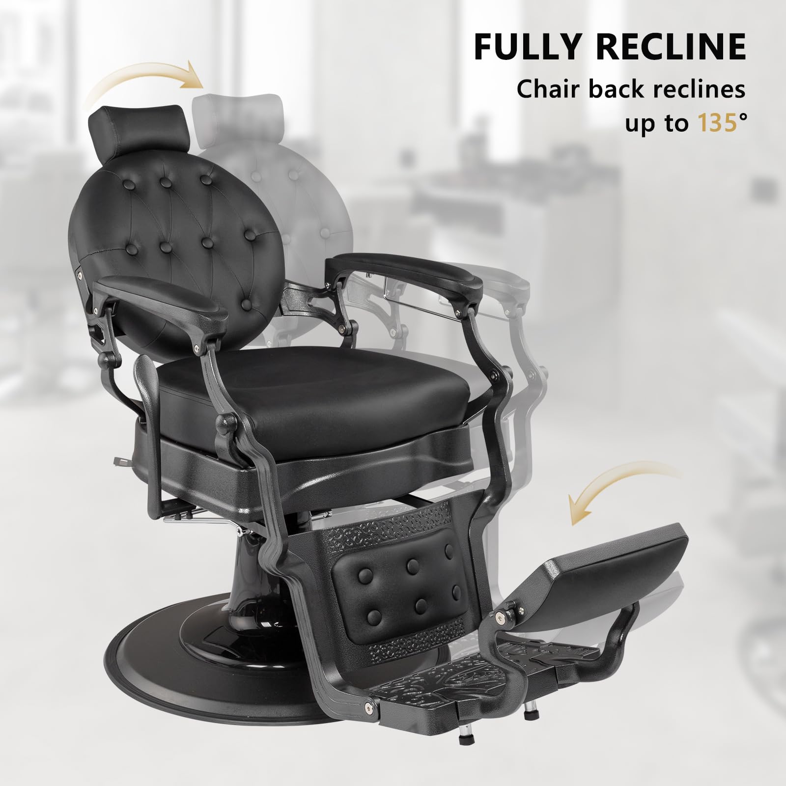 OmySalon BC1601 Vintage Style Heavy Duty Hydraulic Recline Barber Chair