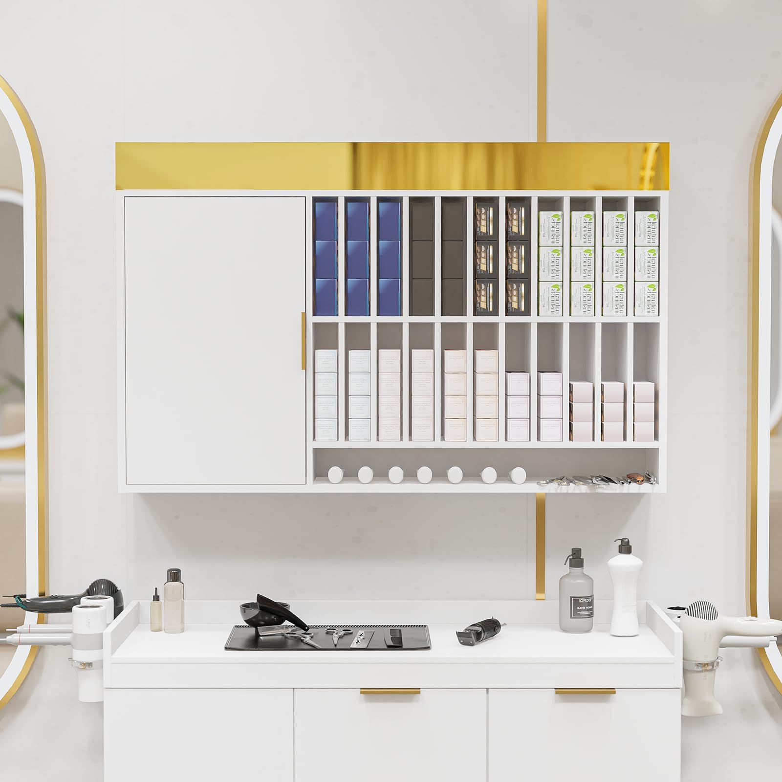 OmySalon WSCR Wall Mounted Hair Color Organizer Rack Cabinet Station
