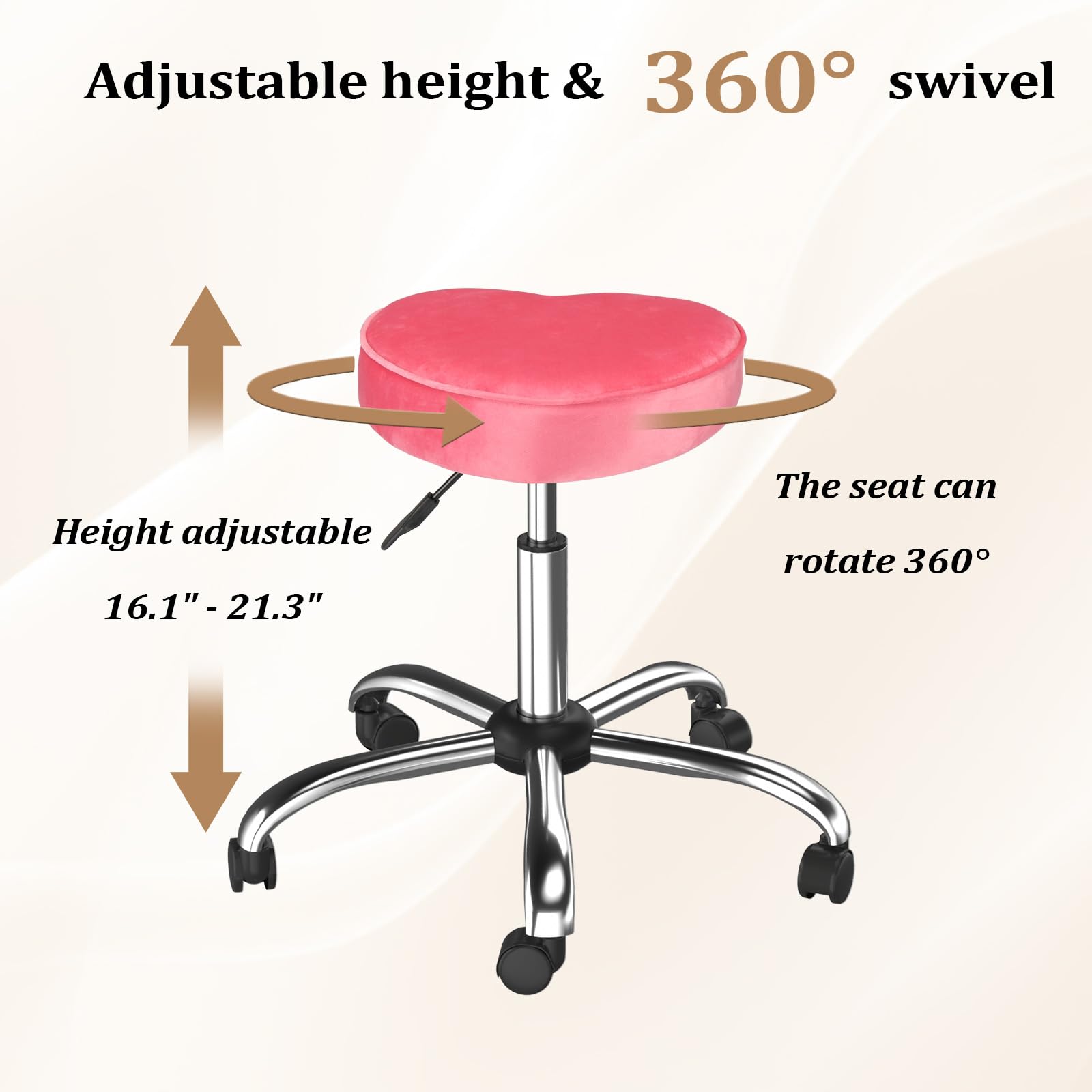 OmySalon 360° Swivel Heart-Shaped Hydraulic Rolling Salon Stool with Wheels