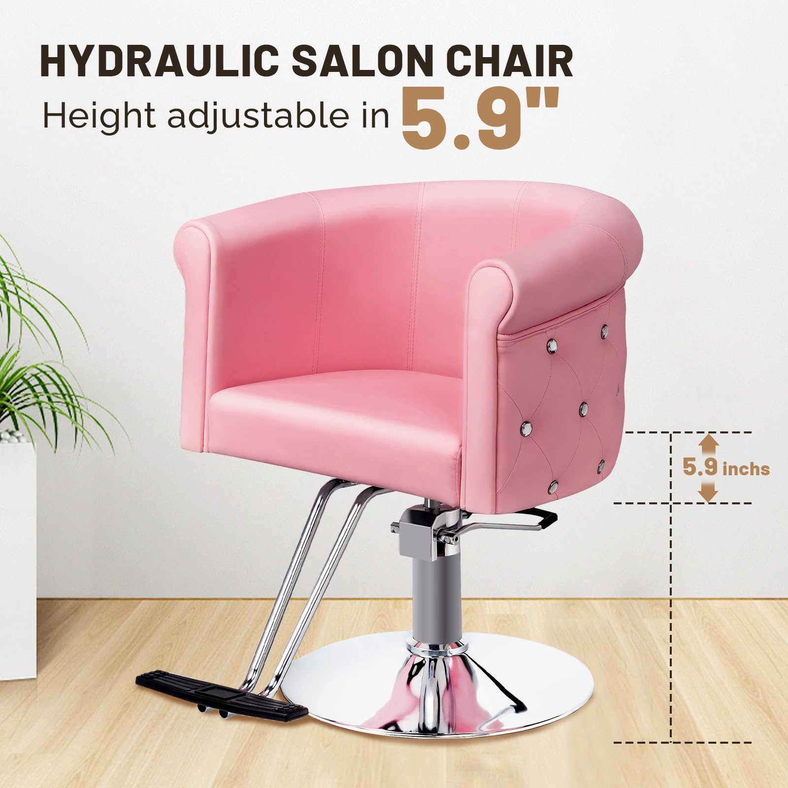 OmySalon SC3101 Modern Heavy Duty Hydraulic Swivel Hair Stylist Salon Chair w/Curved Backrest and Acrylic Button Accents