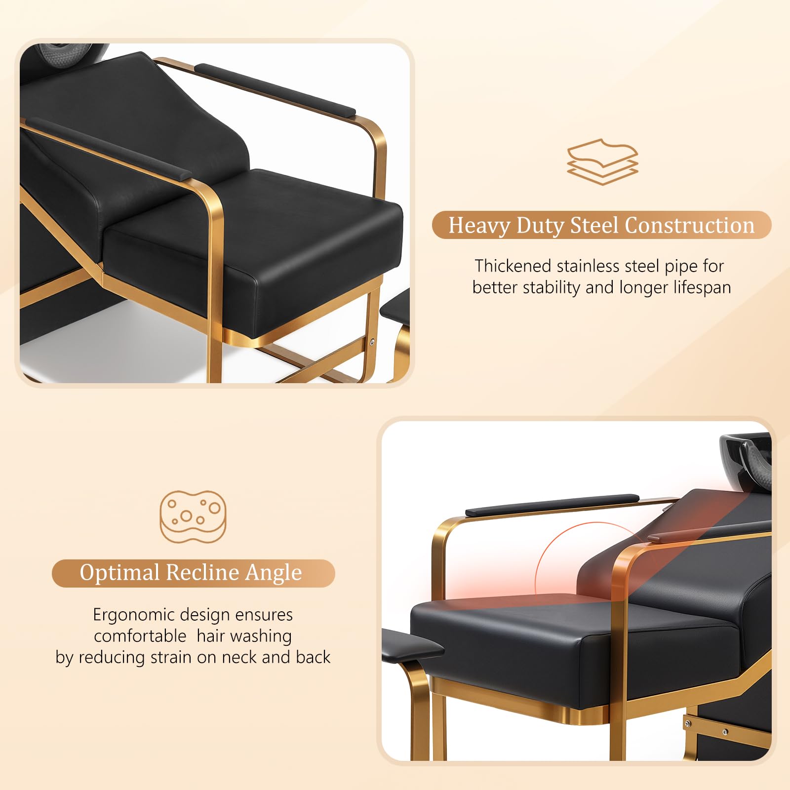 OmySalon BU2401 Salon Shampoo Backwash Chair Unit with Ceramic Shampoo Bowl & Storage Cabinet Station & Independent Footrest