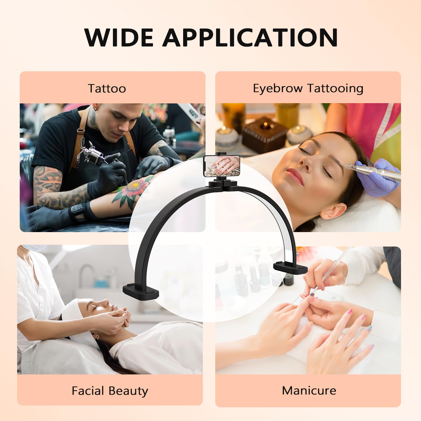 OmySalon 29" Foldable Shadowless Half Moon LED Nail Lamp with 3000-6500K Adjustable Color Temperature, Stepless Dimming & Phone Holder