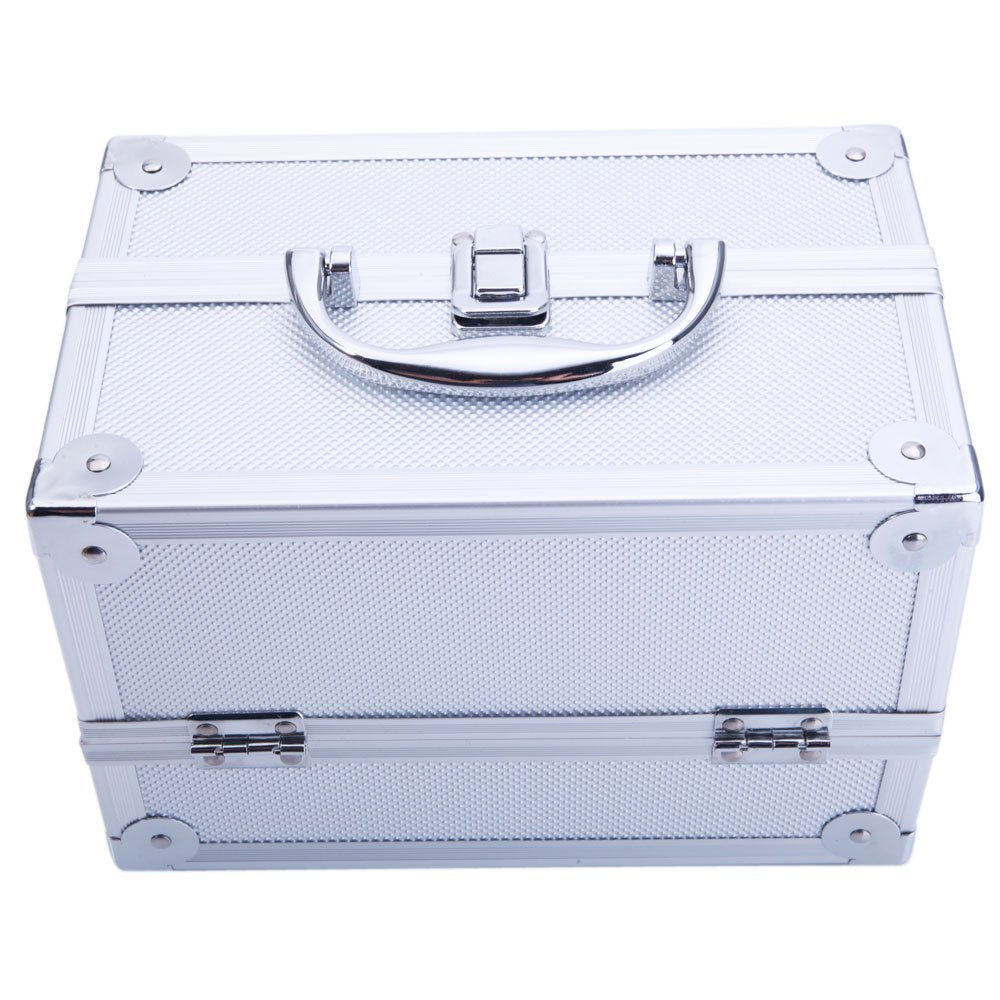 OmySalon SM-2176 Portable Handle Large Storage Lockable Cosmetic Makeup Train Case with Mirror Lock