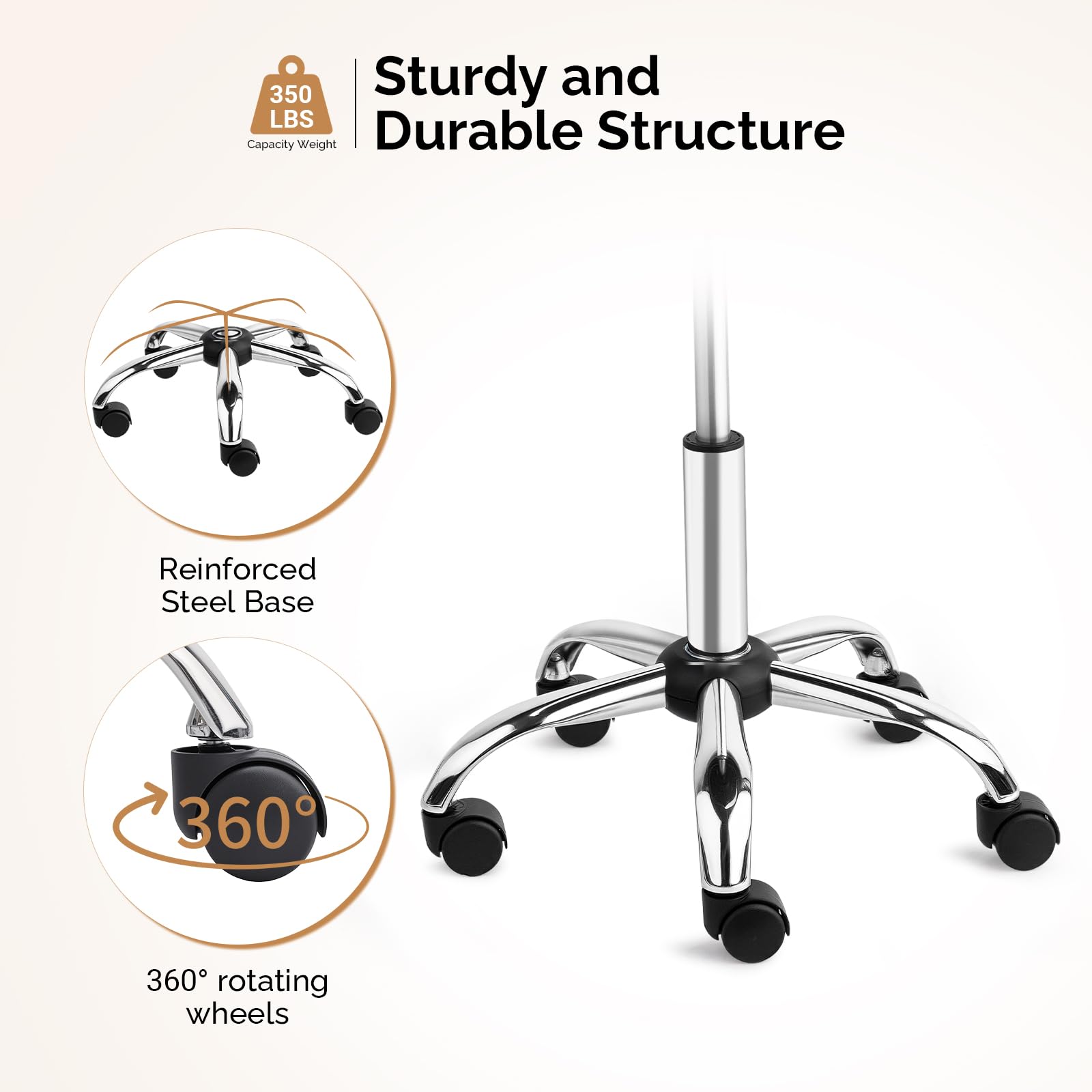 OmySalon Hydraulic Adjustable Rolling Saddle Stool with Swivel Wheels