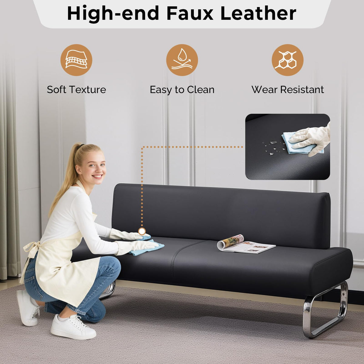 OmySalon WRB2001 Modern 59in Faux Leather Waiting Room Reception Bench Chair with Backrest