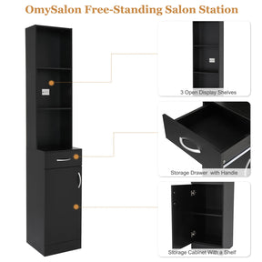 OmySalon FSS-01 Barber Storage Station Cabinet w/5 Compartments 1 Drawer 1 Door