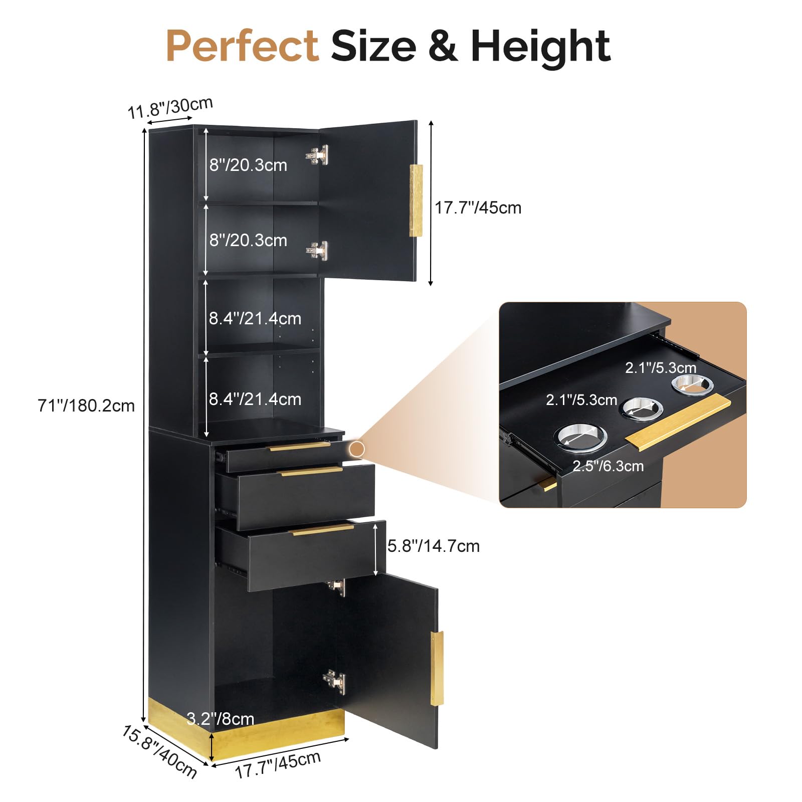 OmySalon HSCS Barber Storage Station Cabinet with 2 Drawers 2 Cabinets 2 Open Shelves 3 Hair Dryer Holders