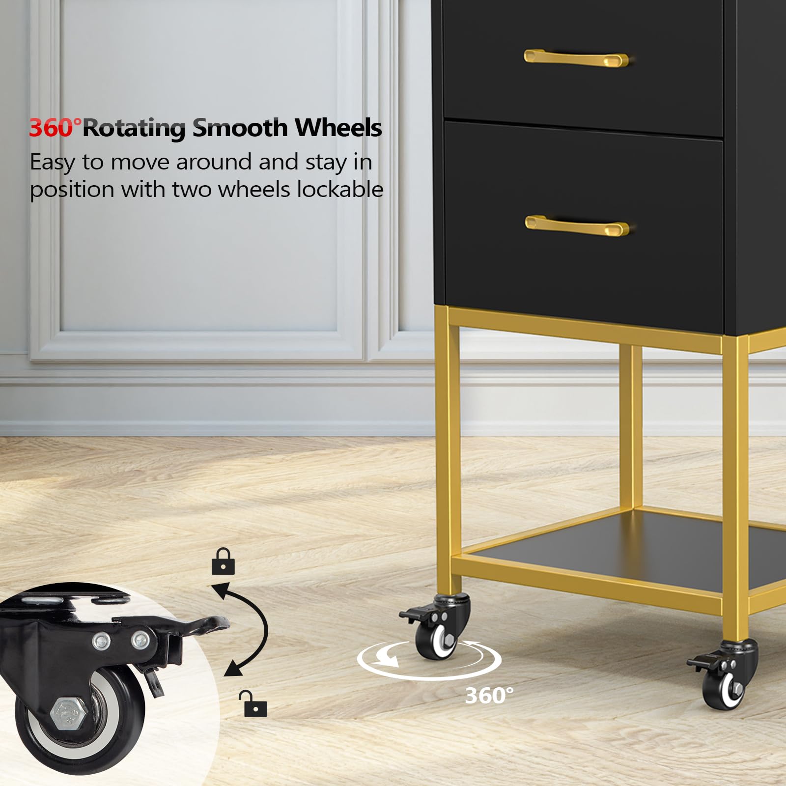 OmySalon ST-2501 Wooden Rolling Storage Trolley Cart w/Wheels & 3 Dreawers 1 Bottom Compartment Plate Hair Dryer Holders