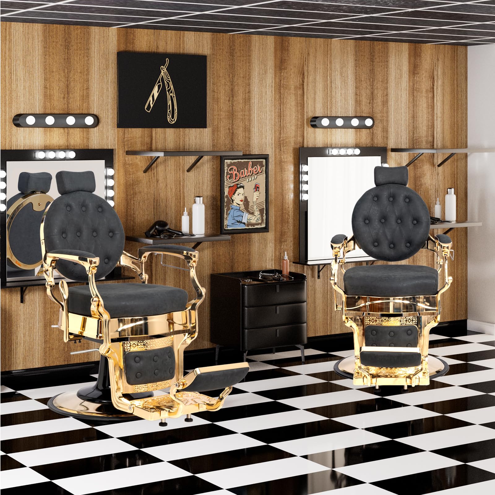 OmySalon BC1601 Vintage Style Heavy Duty Hydraulic Recline Barber Chair