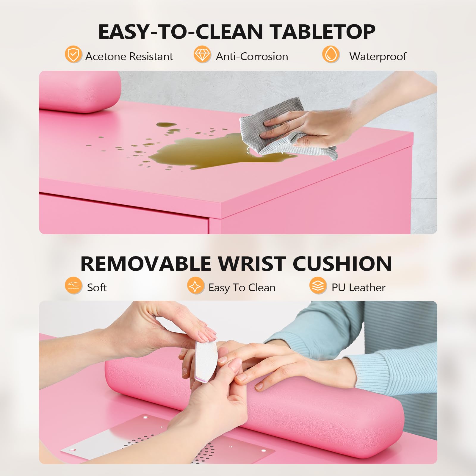 OmySalon MT-LS 52" L Shaped Nail Manicure Table w/Polish Display Rack & Electric Dust Collector & Wrist Rest