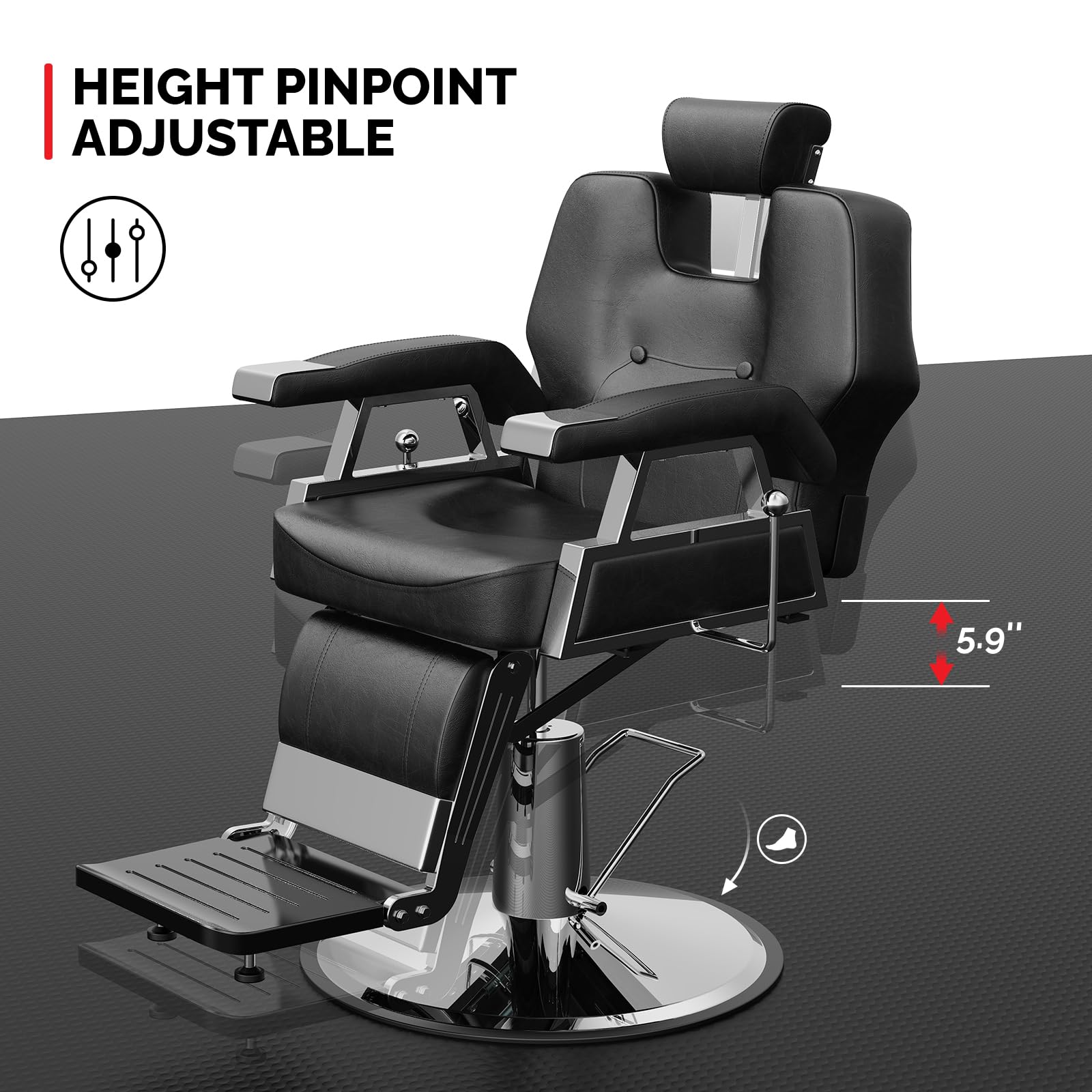 OmySalon BC1501 Professional Heavy Duty Hydraulic Reclining Barber Chair