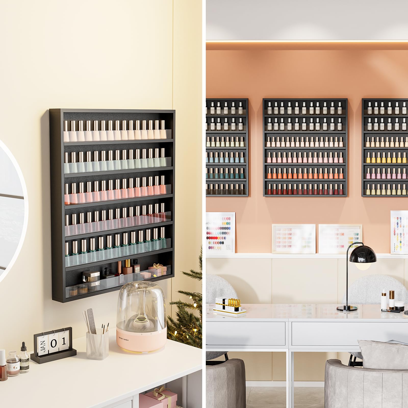 OmySalon 6 Layers Wall Mount Nail Polish Organizer Rack w/Acrylic Baffle