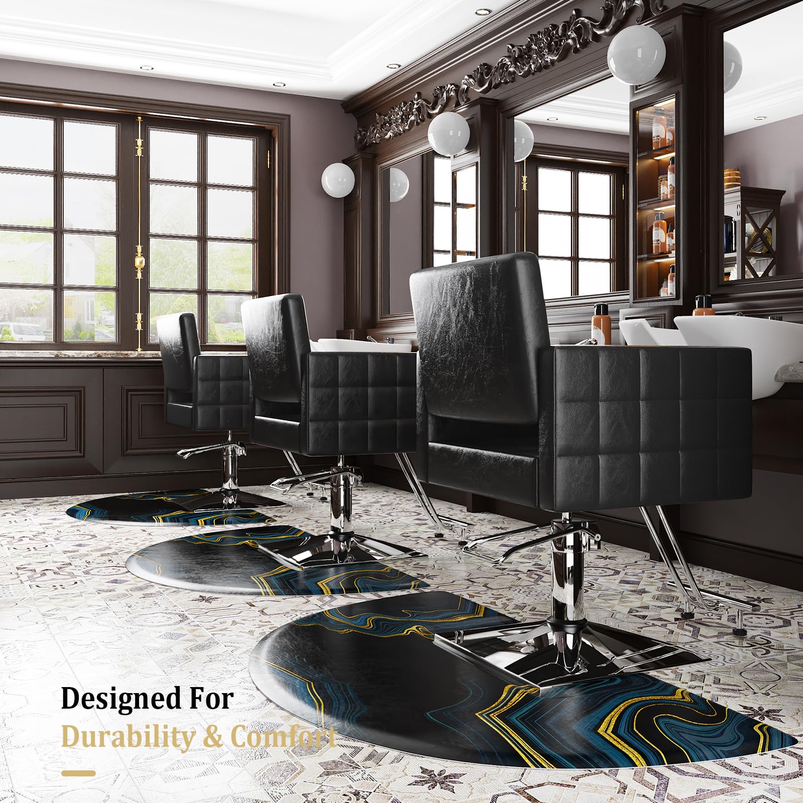 OmySalon 3' x 5' Circular Anti Fatigue Salon Mat for Square Base Styling Chair