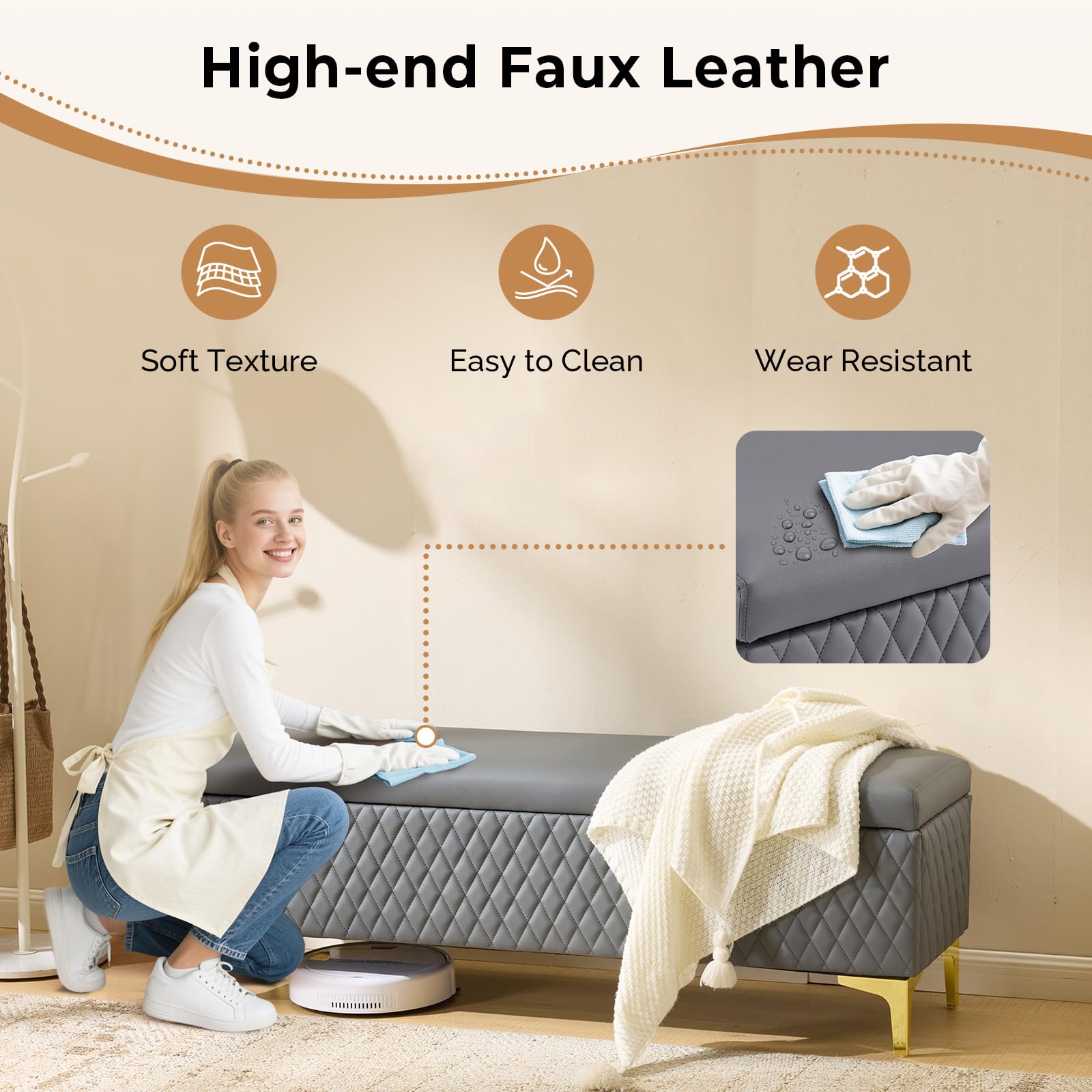 OmySalon WRB1701 53.7in Faux Leather Waiting Room Reception Bench Chair with Hidden Storage