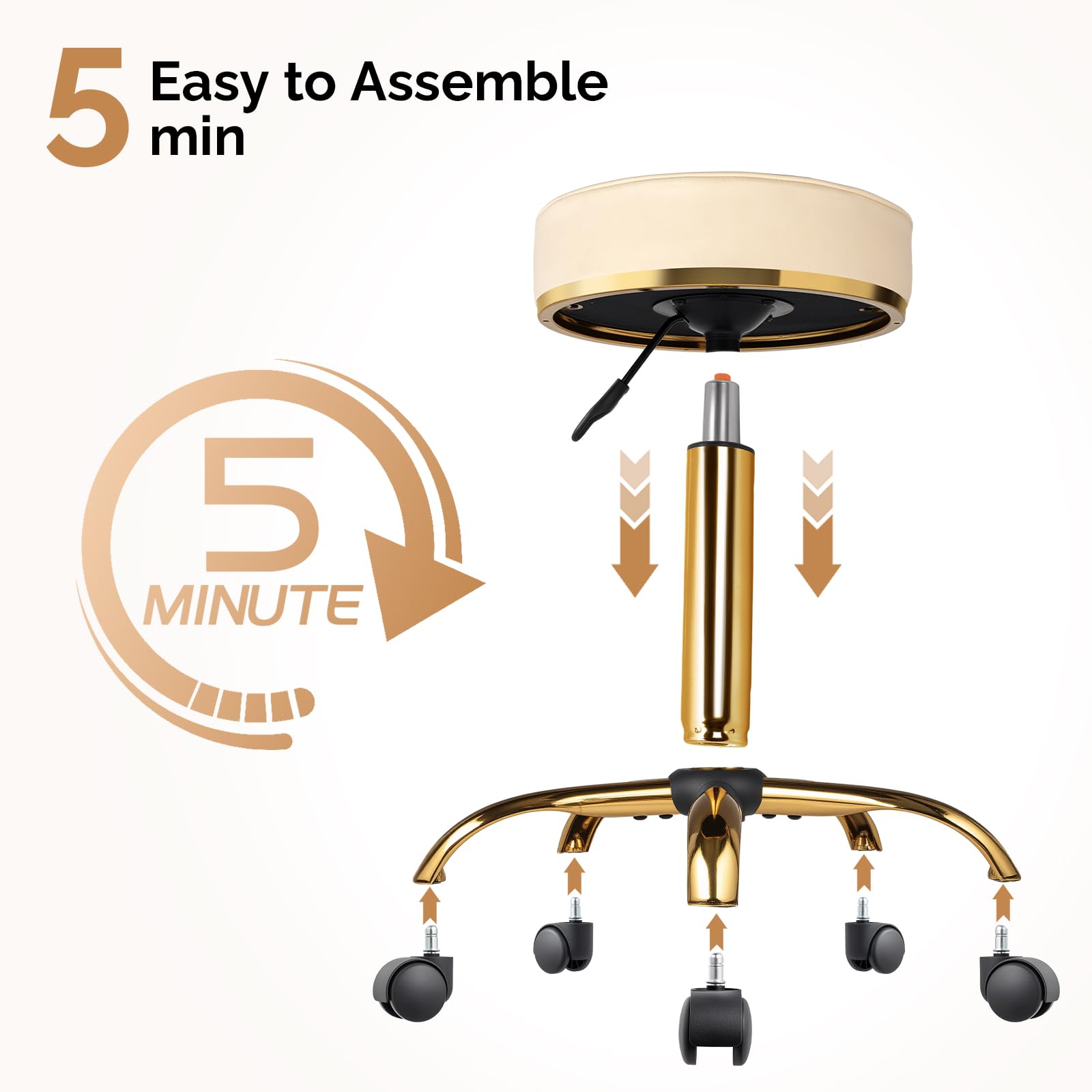 OmySalon Luxury 360° Swivel Hydraulic Adjustable Rolling Round Stool with Wheels