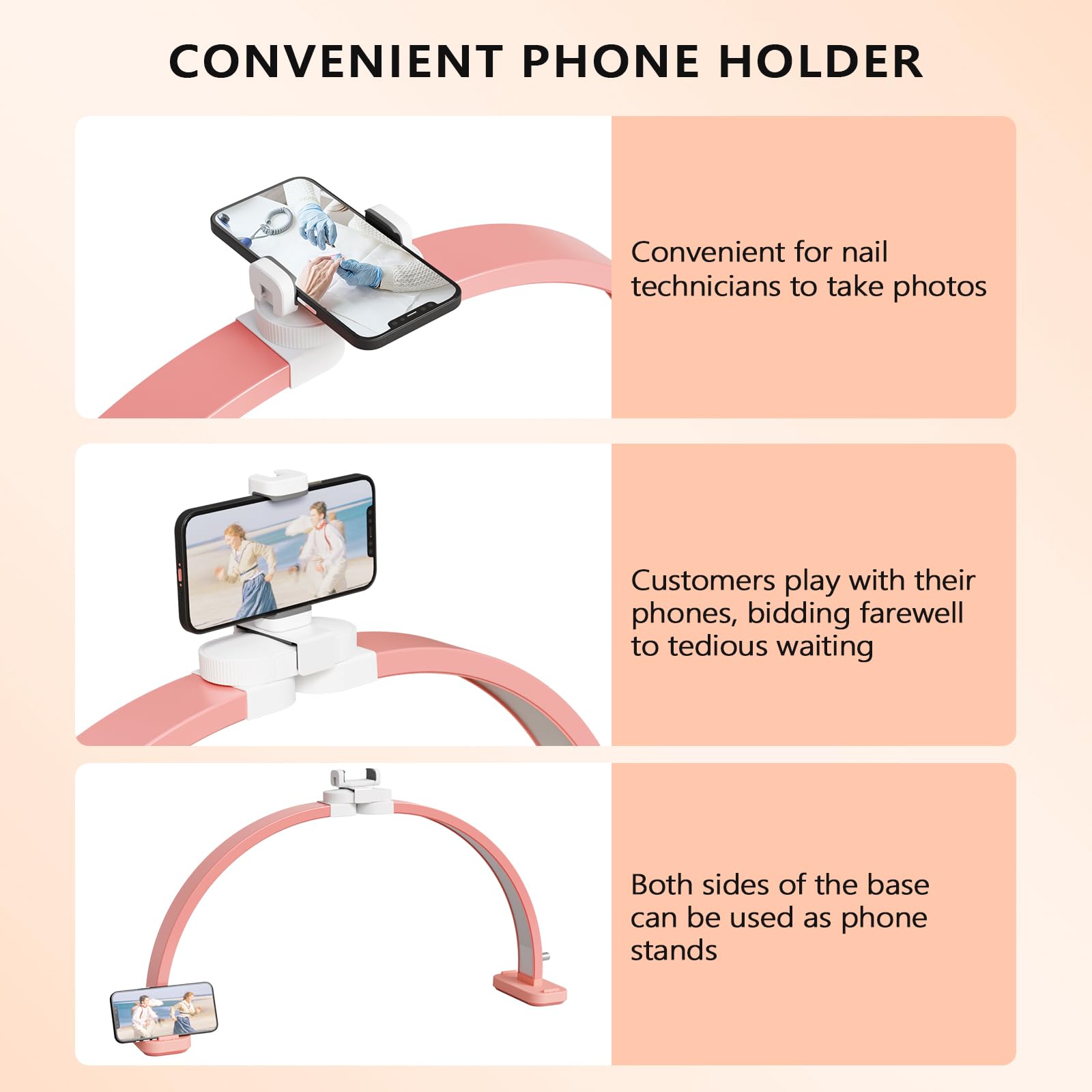 OmySalon 29" Foldable Shadowless Half Moon LED Nail Lamp with 3000-6500K Adjustable Color Temperature, Stepless Dimming & Phone Holder