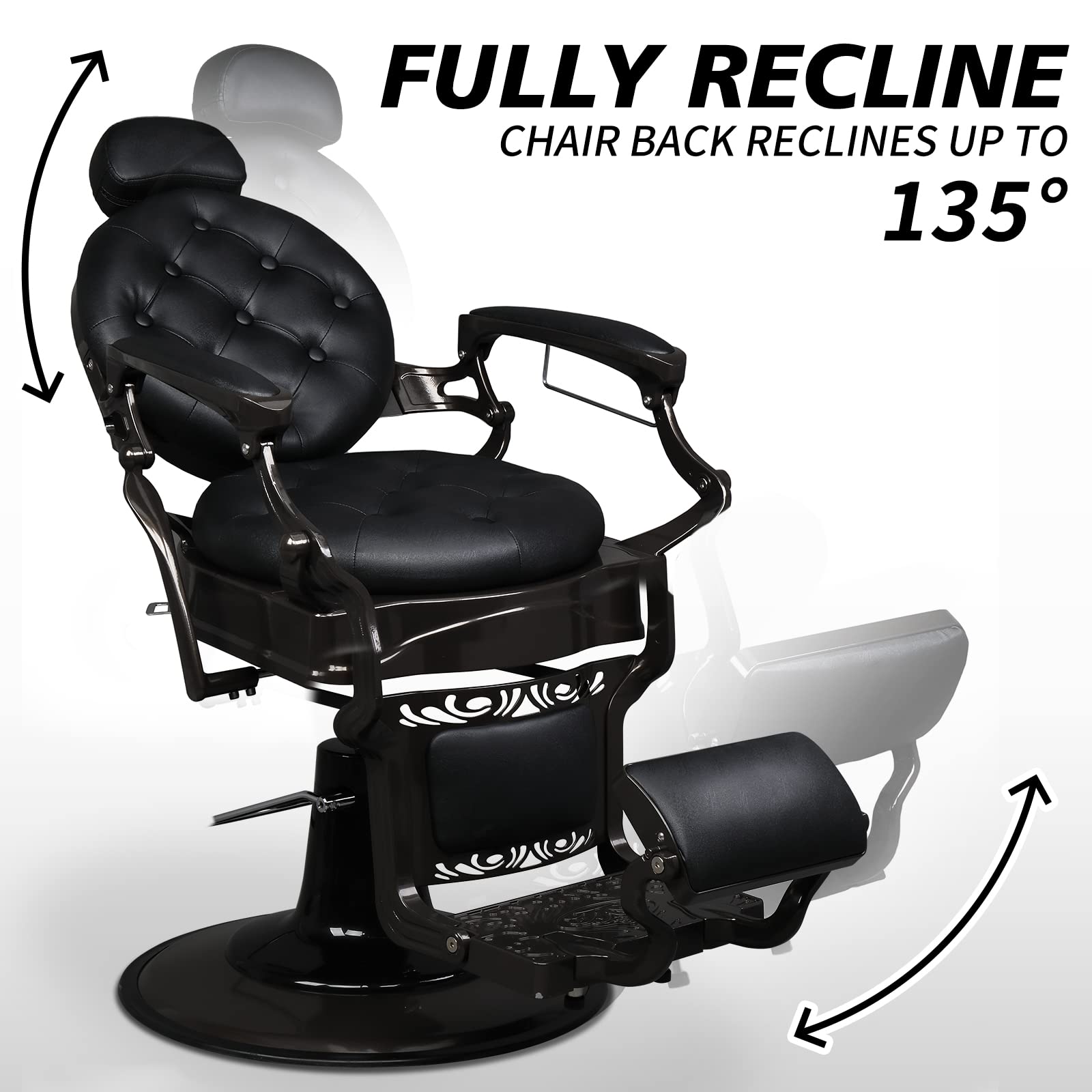 OmySalon BC1101 Vintage Style Heavy Duty Hydraulic Recline Barber Chair
