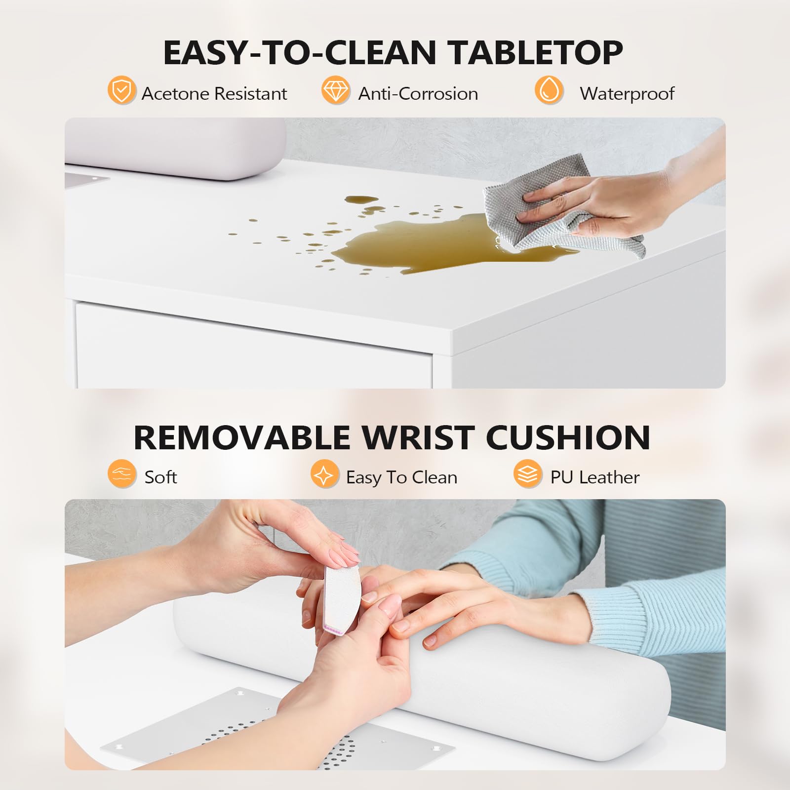 OmySalon MT-LS 52" L Shaped Nail Manicure Table w/Polish Display Rack & Electric Dust Collector & Wrist Rest