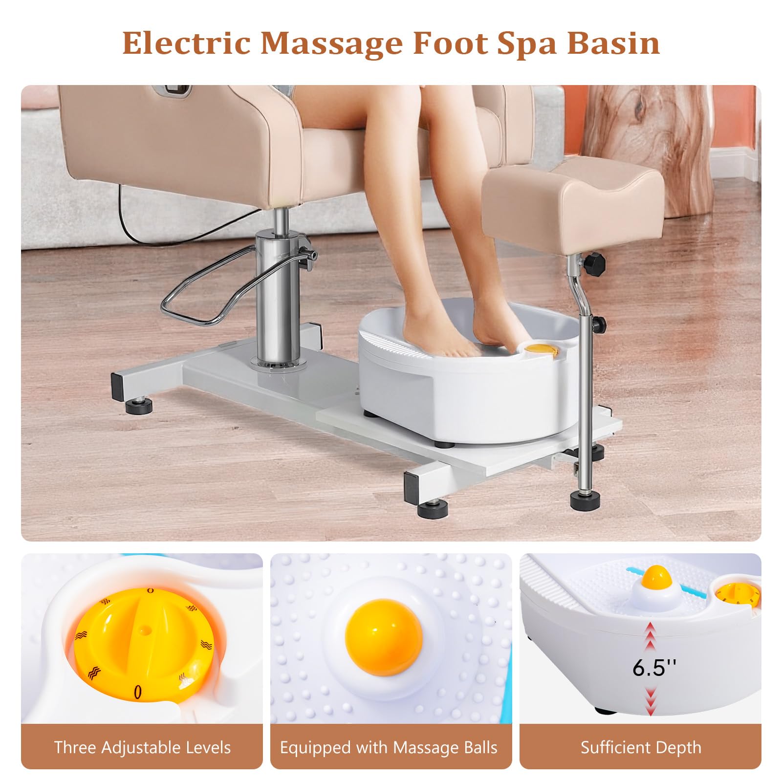 OmySalon PCM-WB 360° Rotation Hydraulic Pedicure Chair with Bubble Massage Foot Bath & Rolling Stool
