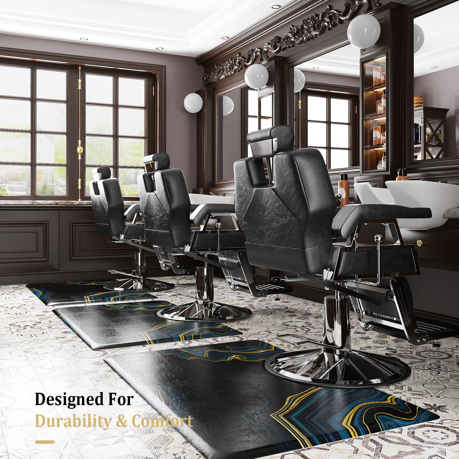 OmySalon Rectangle Salon Anti Fatigue Mat for Round Base Hair Stylist