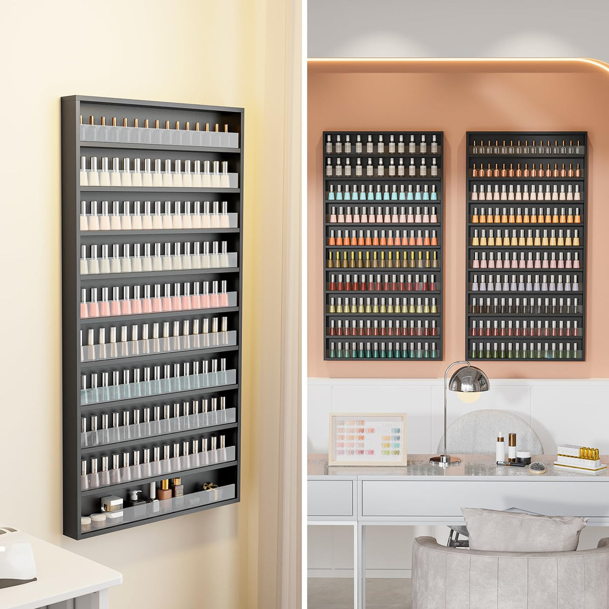 OmySalon 10 Layers Wall Mount Nail Polish Organizer Rack w/Acrylic Baffle