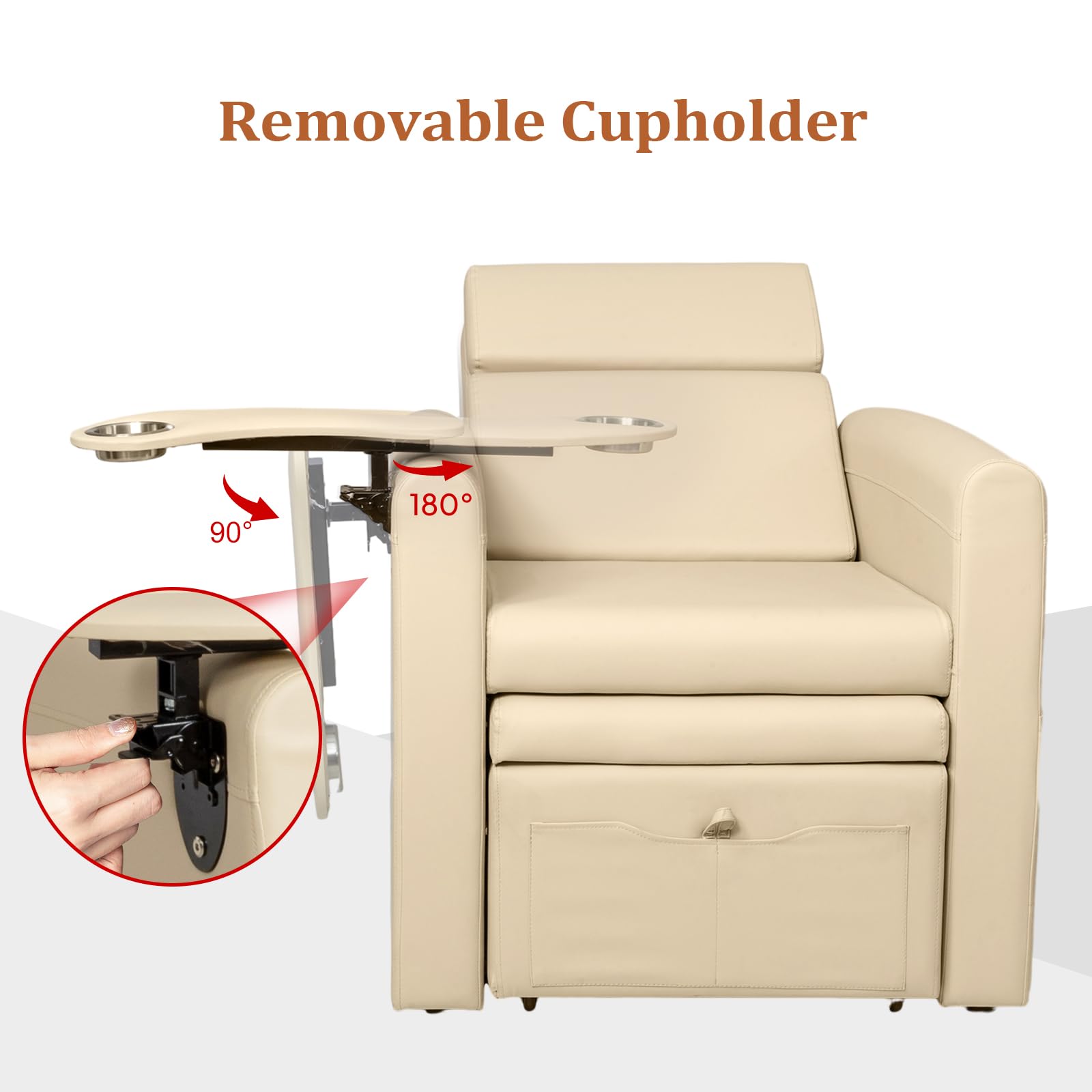 OmySalon PCE-WR Professional Full-Floor Support Electric Pedicure Chair with Adjustable Backrest & Hidden Storage Platfo