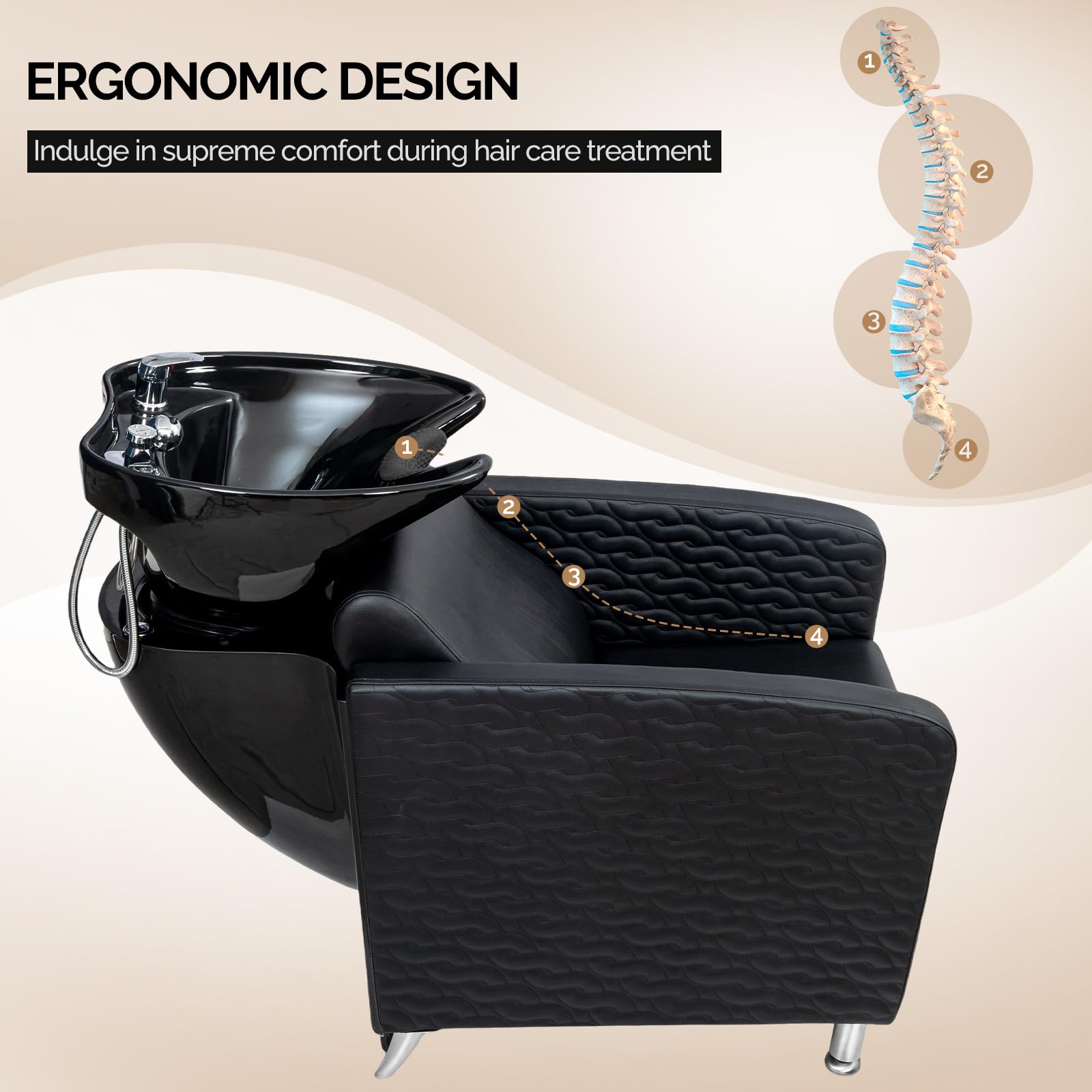 OmySalon BU1411 Salon Shampoo Bowl and Chair Backwash Unit with Tilting Porcelain Bowl
