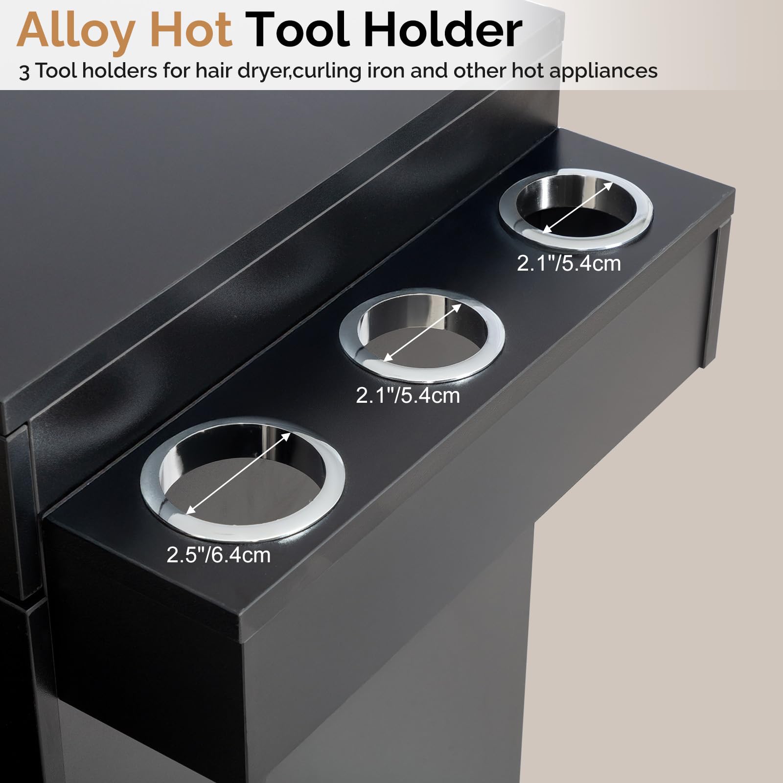 OmySalon SCWS Modern Style Salon Styling Storage Station with 3 Drawers 1 Cabinet 3 Hair Dryer Holders